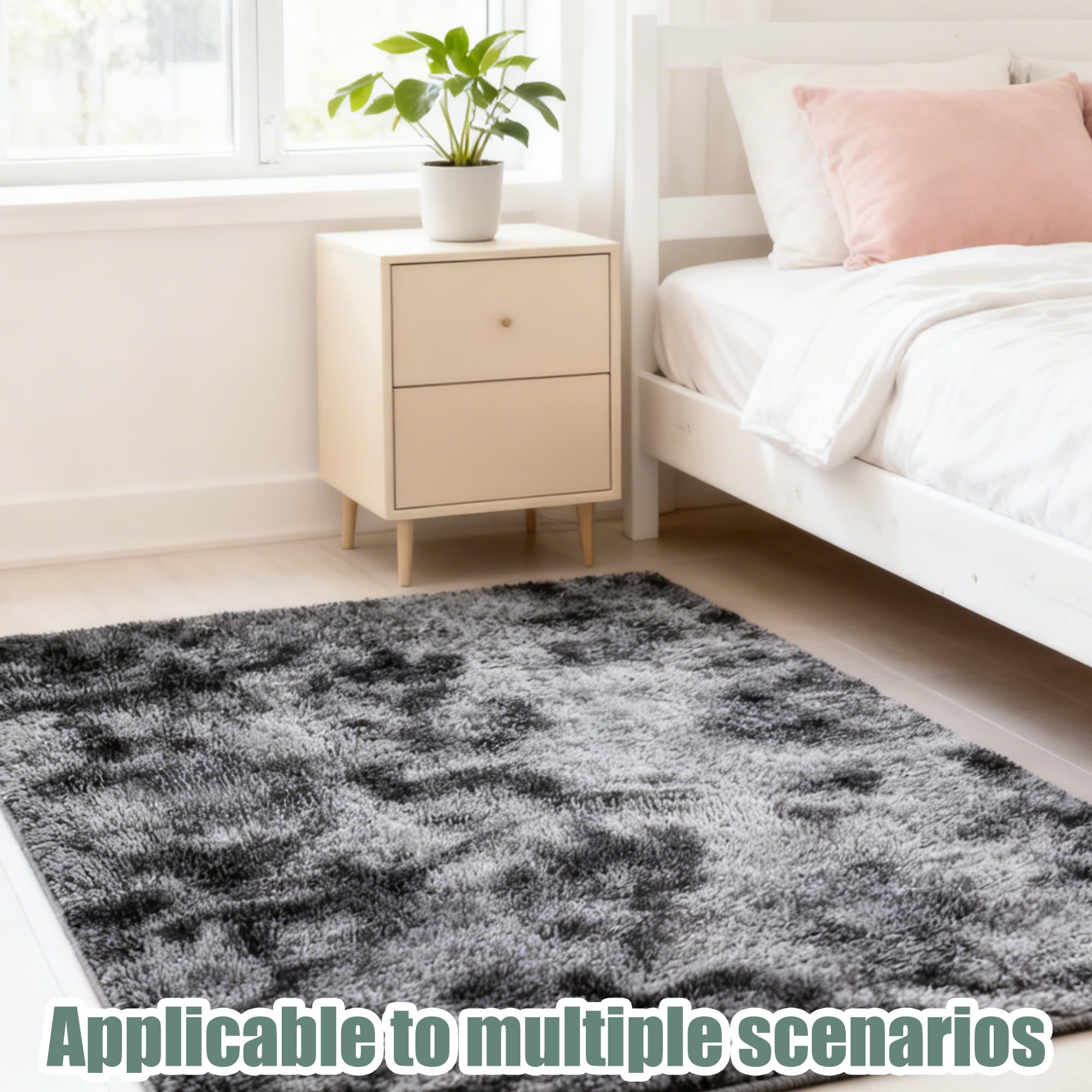 Grand Tapis de Salon 140 x 180 cm Dessous Antidérapant Tapis Shaggy Long Poil Facile à Nettoyer pour Chambre à Coucher, Salon, Crèche, Gris Foncé
