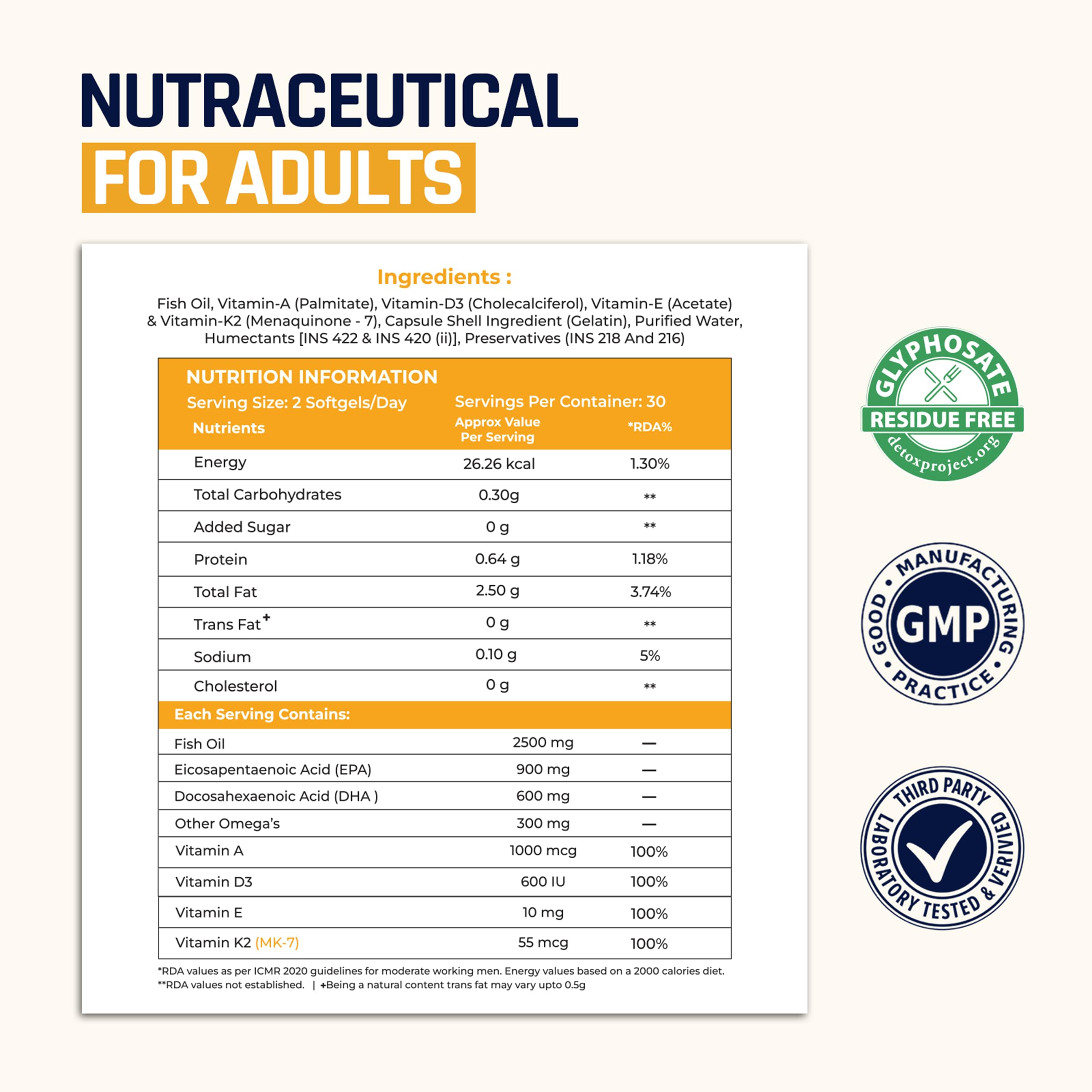 NATURALTEIN Ultimate Omega 3 6X Strength Fish Oil Softgels with EPA DHA Vitamin A D3 E K2, High Potency, 60 Softgels — Amazon image 7