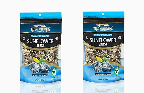 Klein's Naturals Semillas de girasol sin sal tostadas en seco, semillas de girasol israelí, aperitivos saludables sin gluten, 5 onzas (paquete de 2)