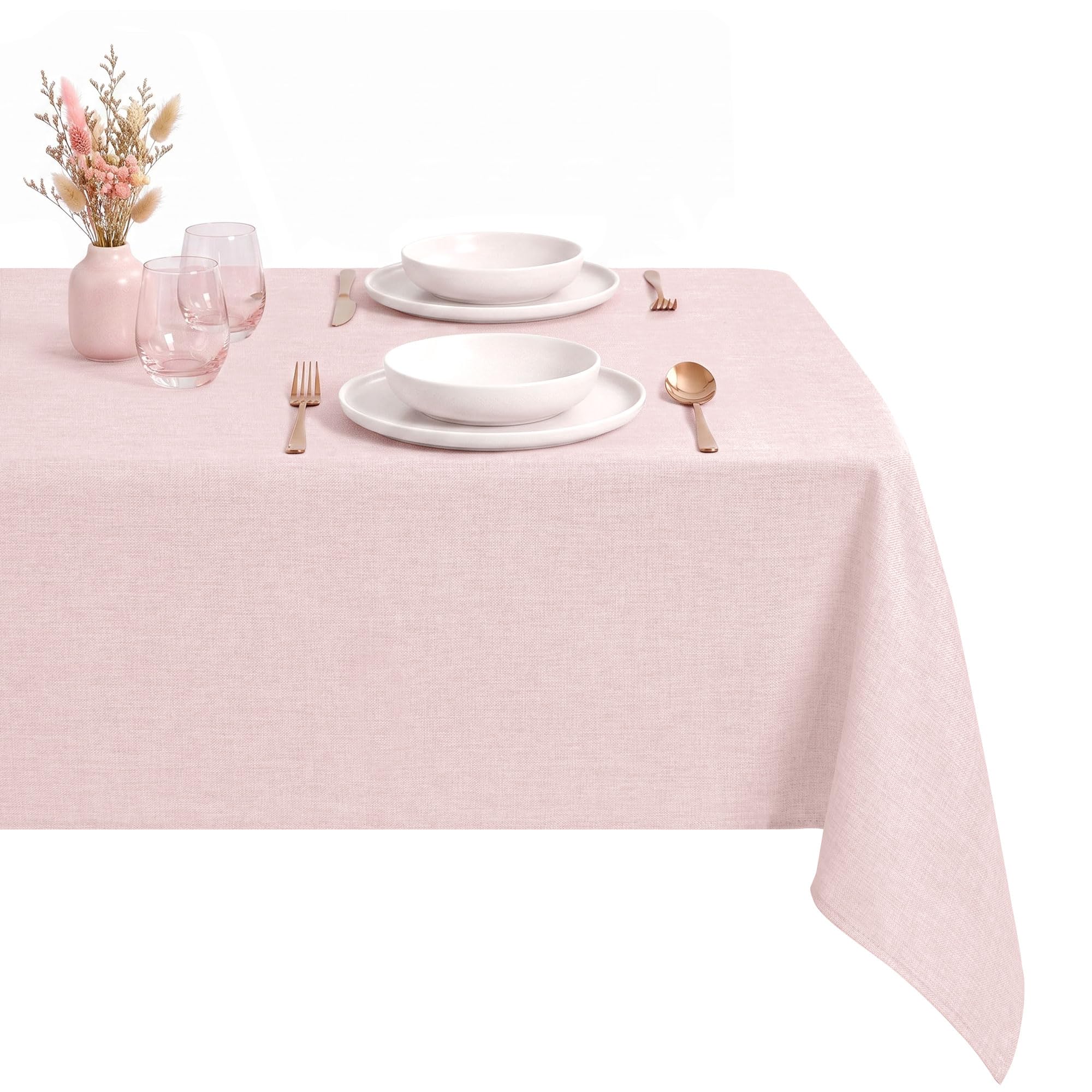 DWCN Rosa Tischdecke Abwaschbar Leinenoptik 135x200cm Outdoor Wetterfest