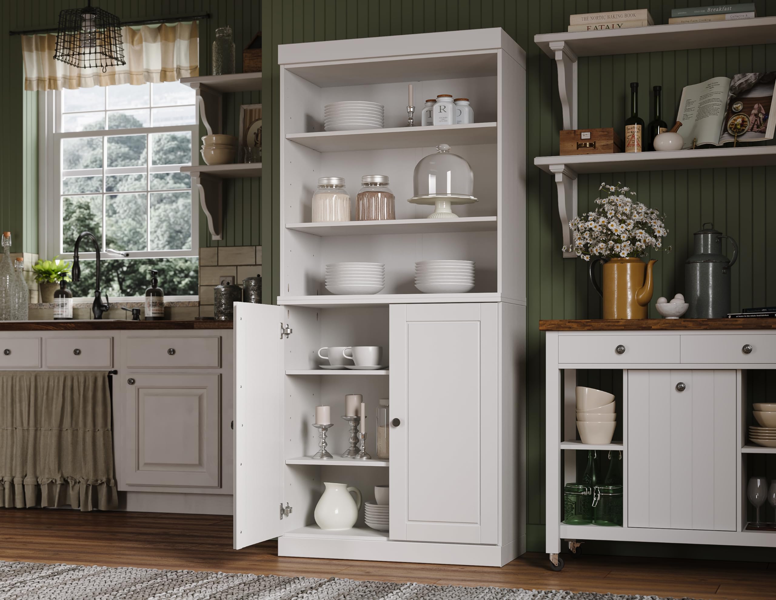 Palace Imports100% Solid Wood Kitchen Pantry w/ 2 Wood Doors, White, 32" w x 71.5" h, Renewable Eco-Friendly Pine, Made in Brazil