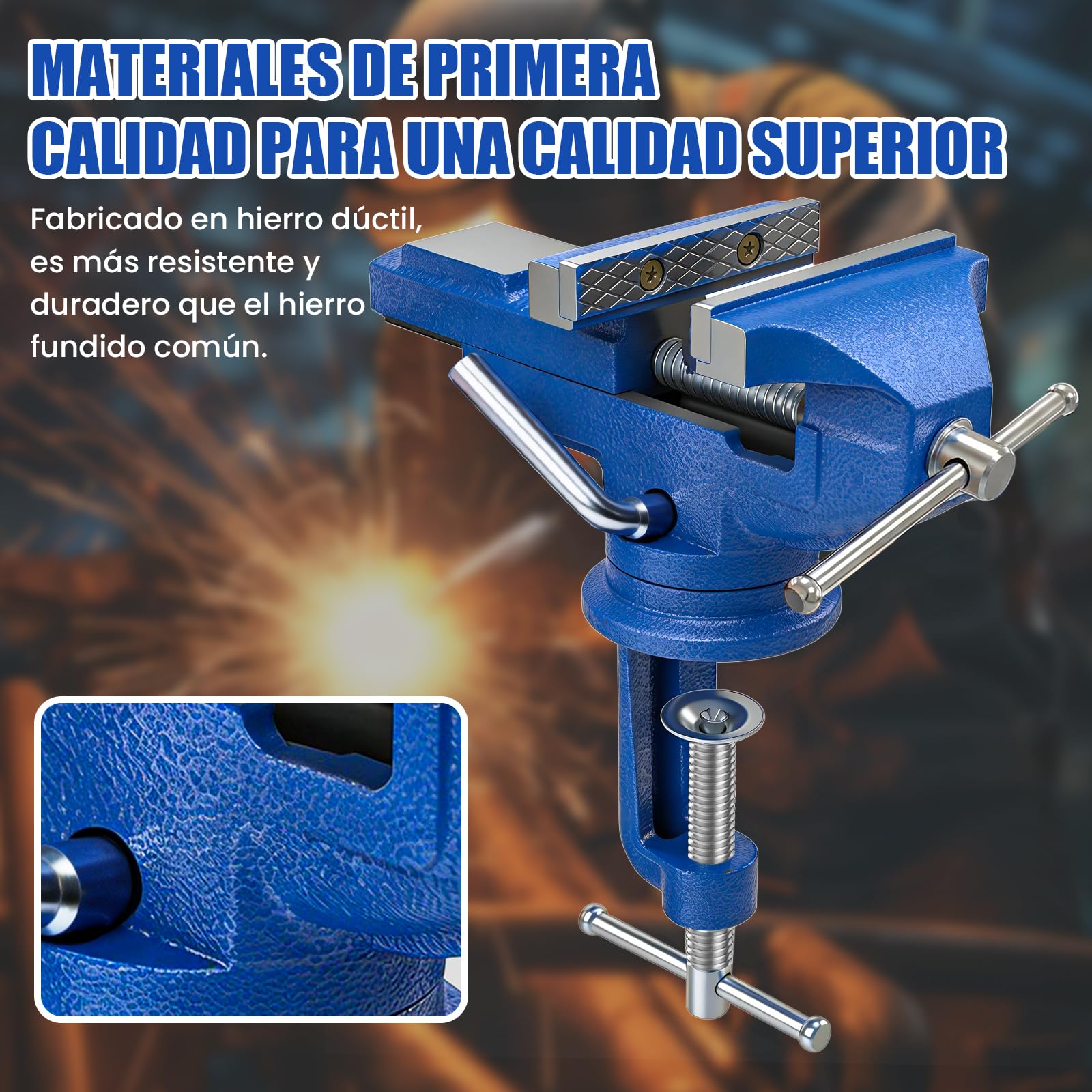 HYCHIKA Tornillo de Banco 80 mm, 360 ° Se Puede Girar, Tornillo de Banco de Trabajo de Hierro Fundido, Adecuado para Esmerilar, Taladrar, Pulir y Operaciones Manuales a Pequeña Escala