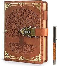 WEMATE Journal verrouillable avec stylo et coffret cadeau, format A5, 260 pages, rechargeable, couverture rigide en cuir avec mot de passe pour écrire, journal intime verrouillable pour femmes,