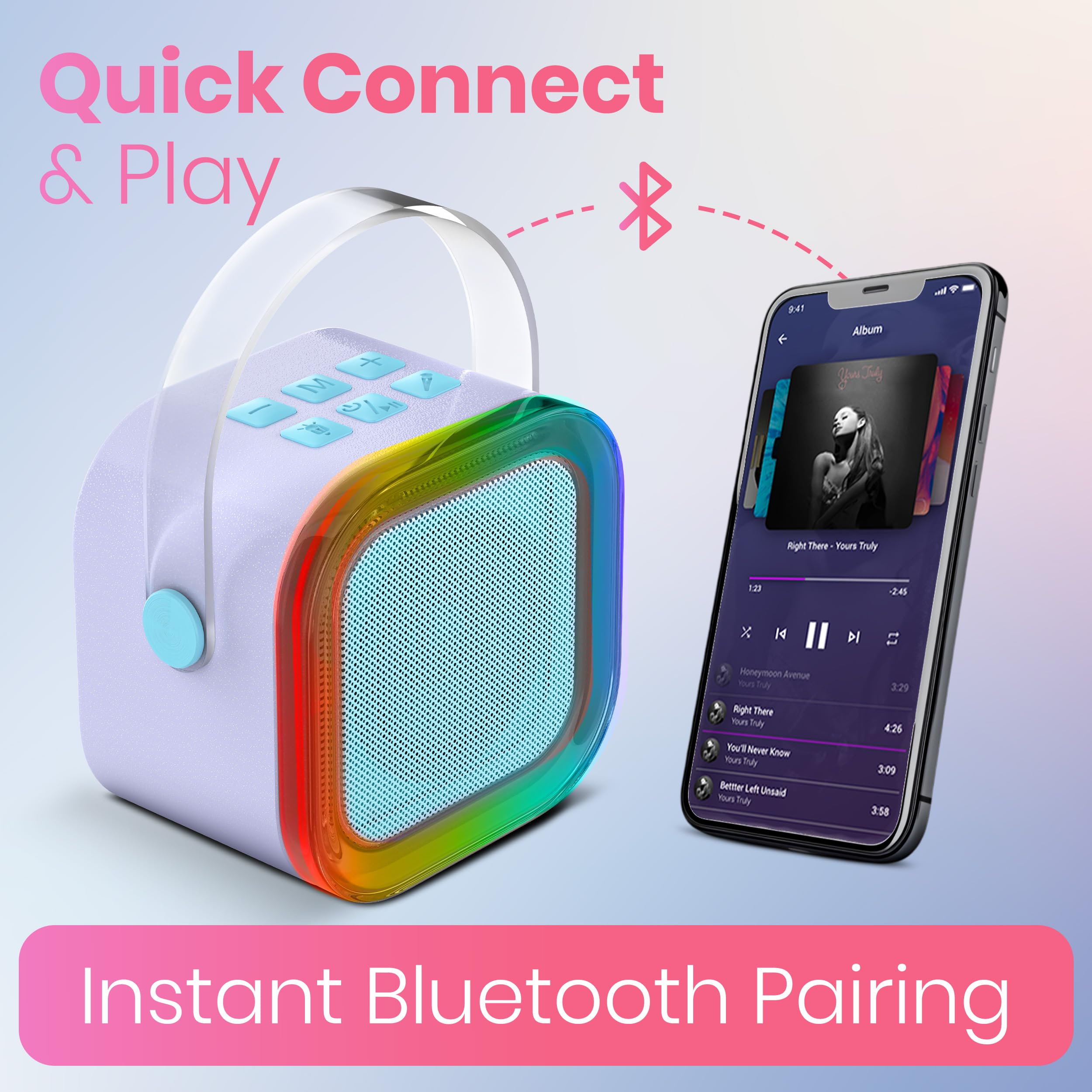 Mini macchina per karaoke con 2 microfoni wireless per bambini adolescenti adulti, regalo di compleanno, 7+ anni, piccolo microfono portatile con altoparlante Bluetooth per ragazze 8-12