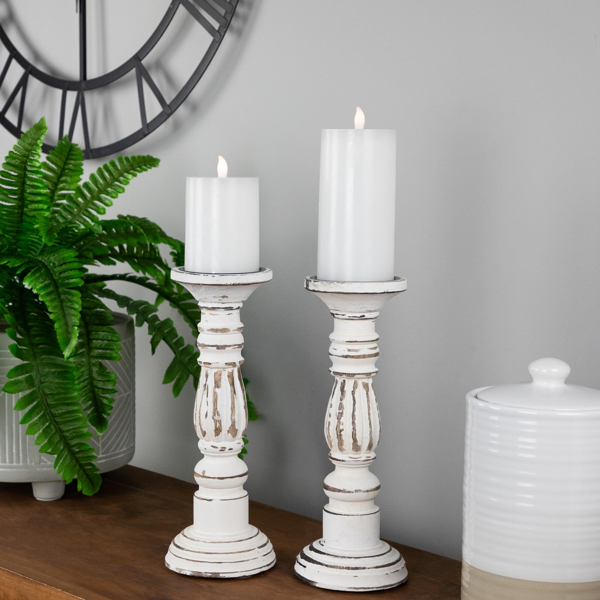 Northlight Set of 2 Antique Pillar Candle Holders, 12