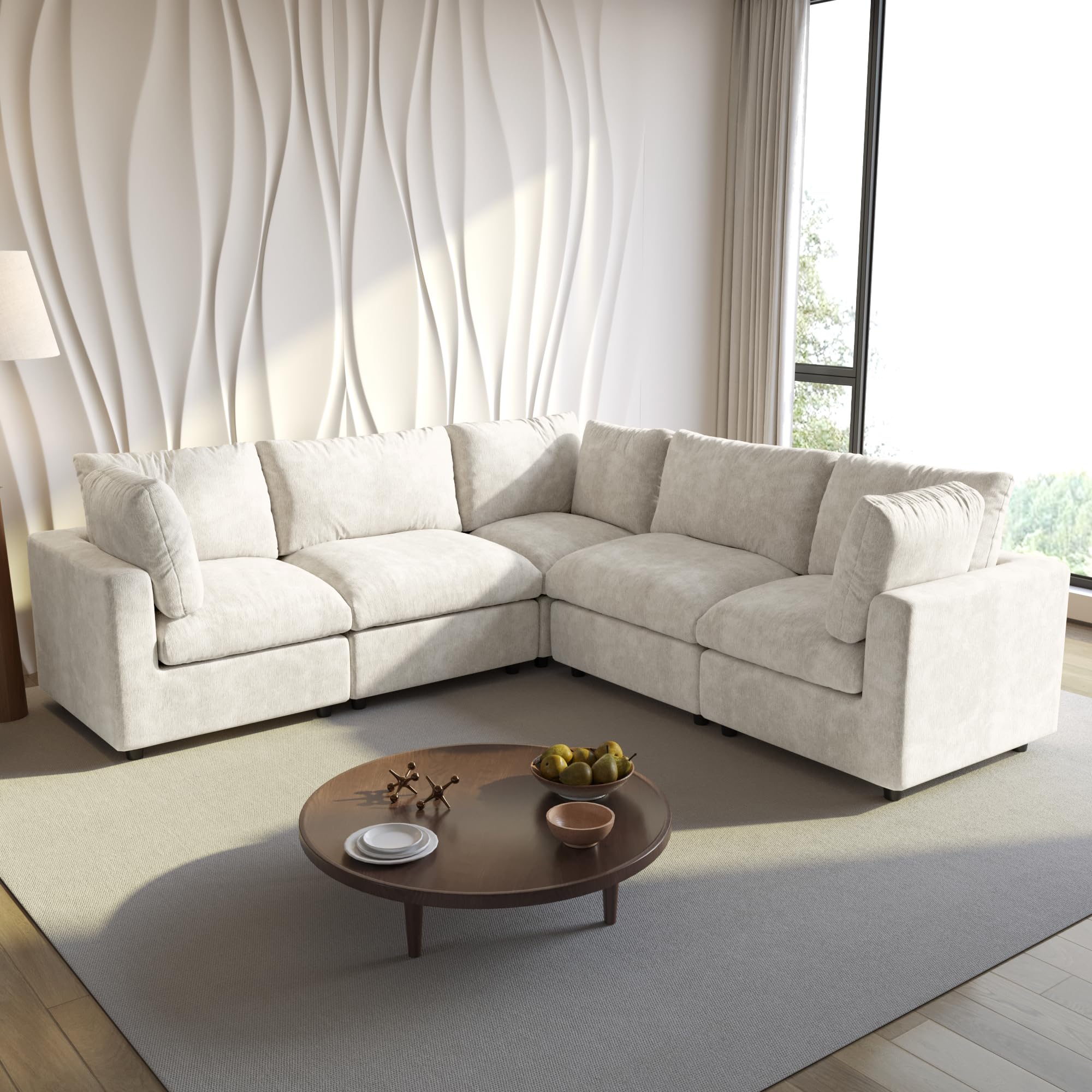 WJShome Cloud Couch Modular Sectional Sofa,100.5" V Shaped Couch, Convertible Wide Seater, 5 Seater for Living Room Set,Covers Washable&Replaceable,