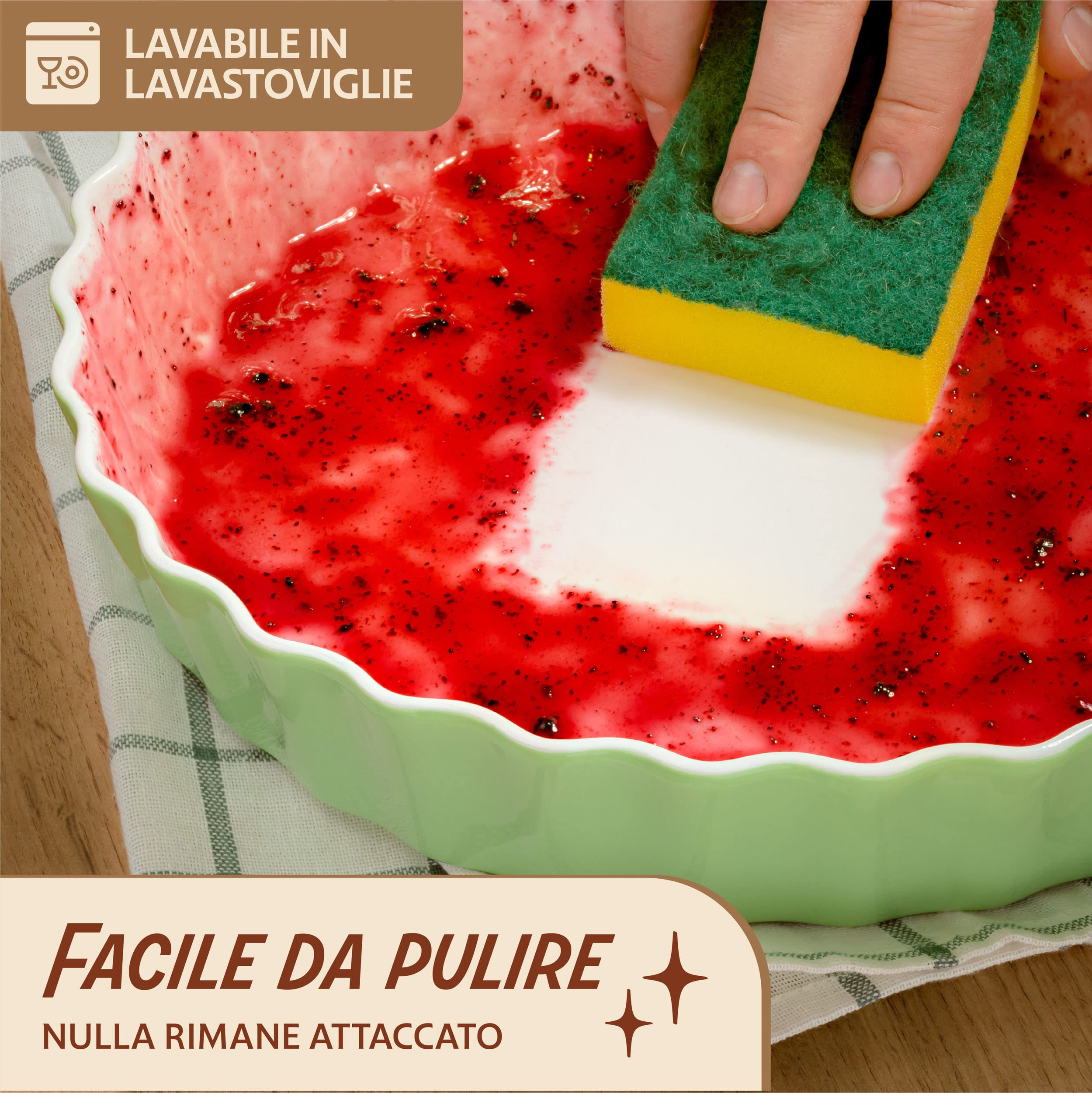 Stampo Per Torta In Ceramica Rosso Con Bordo Ondulato – Teglia 26x20x4 Cm, Adatta A Forno, Microonde E Lavastoviglie, Per Quiche E Sformati