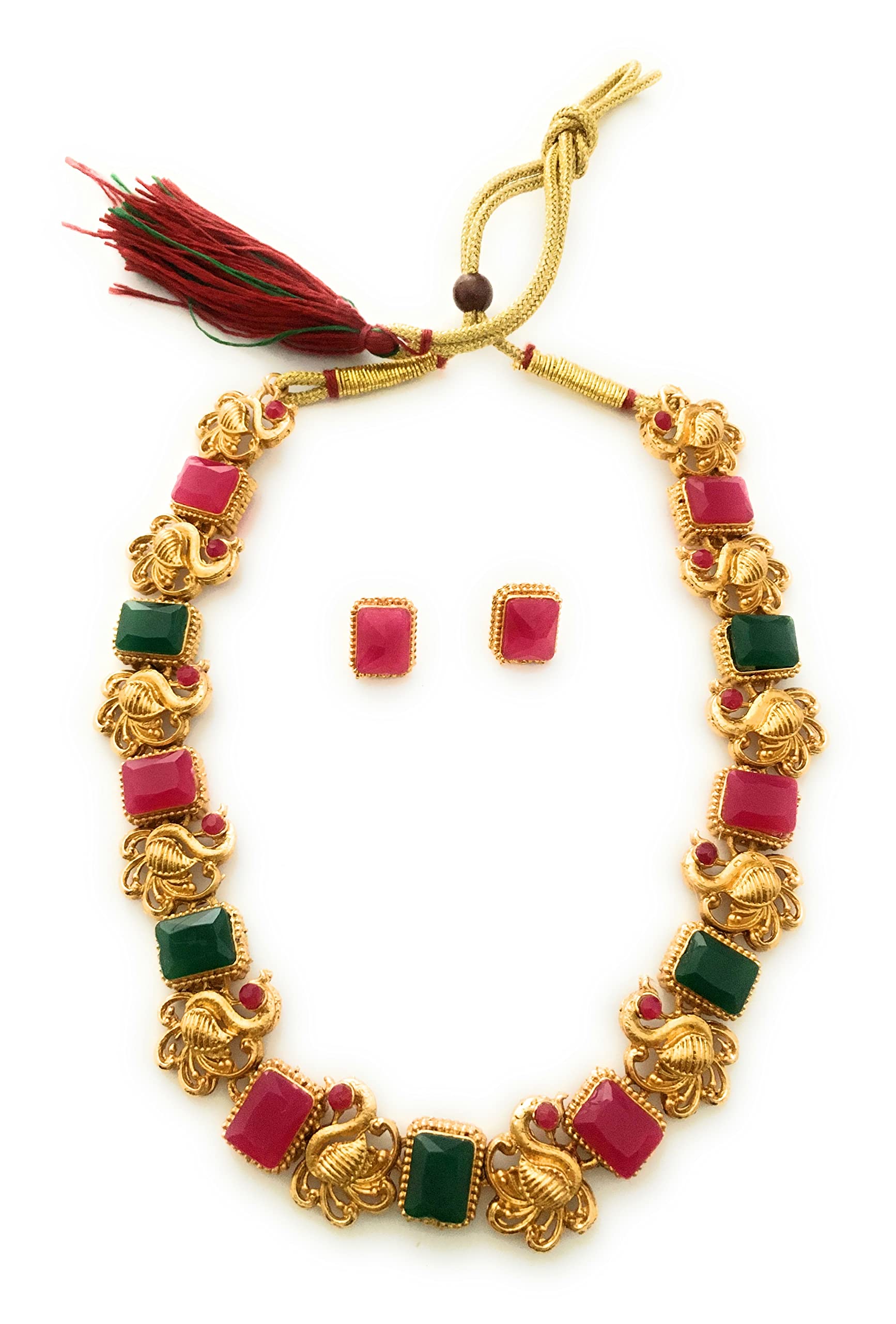 Sasitrends Gold Plated Traditional Stone Necklace and Earring Jewellery Set for Women and Girls (B0BCF8337K) Amazon Price History, Amazon Price Tracker