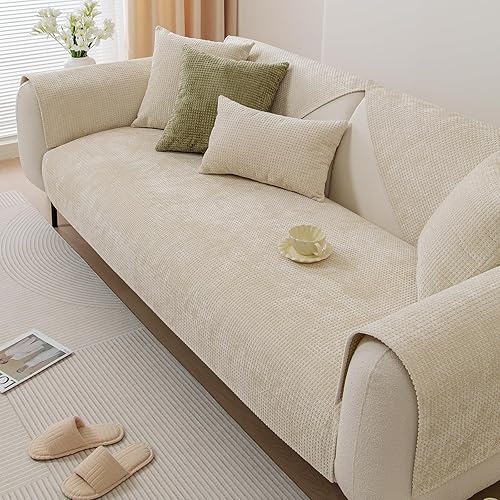 vctops Funda de sofá de felpilla a cuadros de granja para sofá, funda de felpa súper suave para sofá seccional, funda antideslizante para sofá