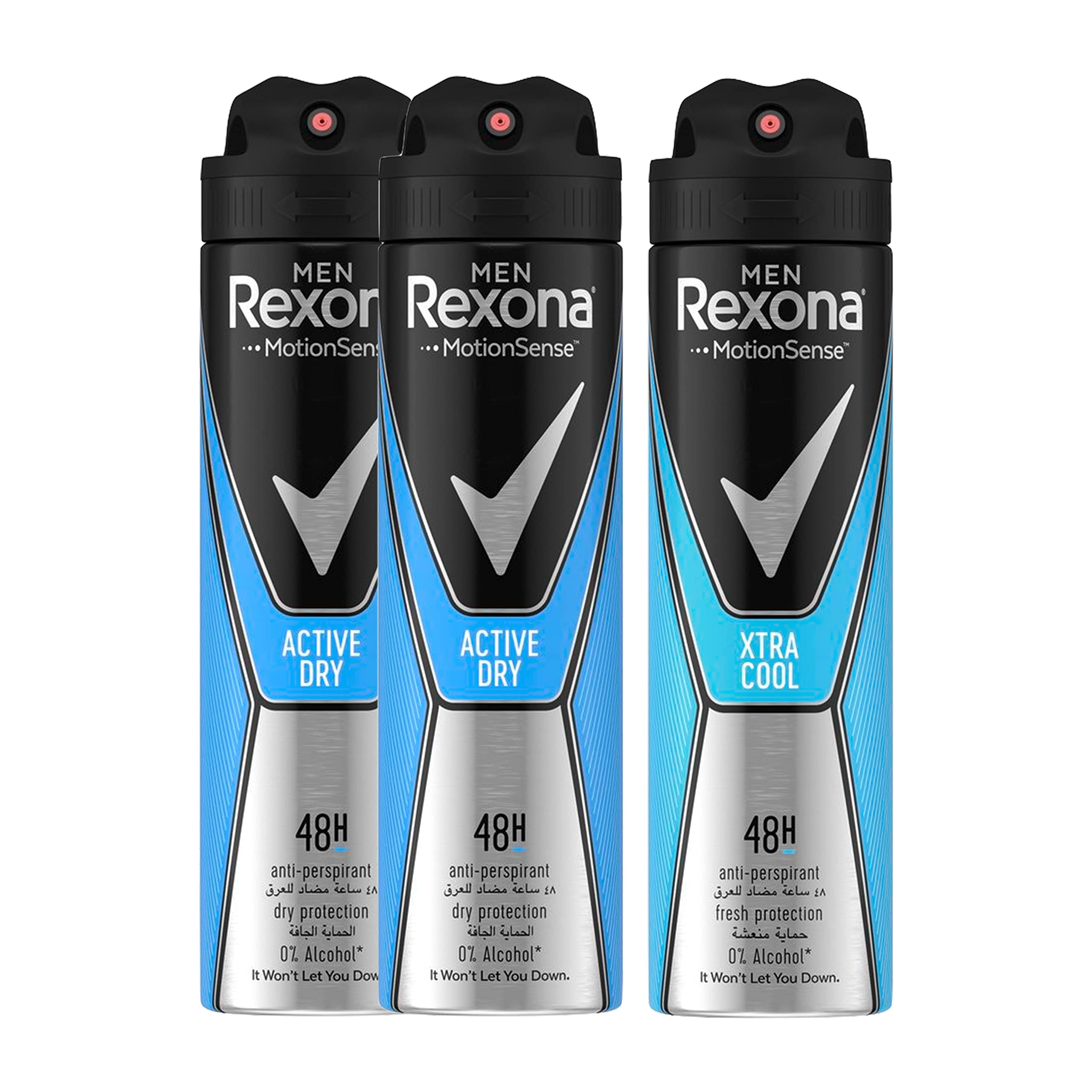 Rexona Men Antiperspirant Deodorant Active Dry, 150ml (Pack Of 2) +Rexona Men Antiperspirant Deodorant Xtra Cool, 150ml