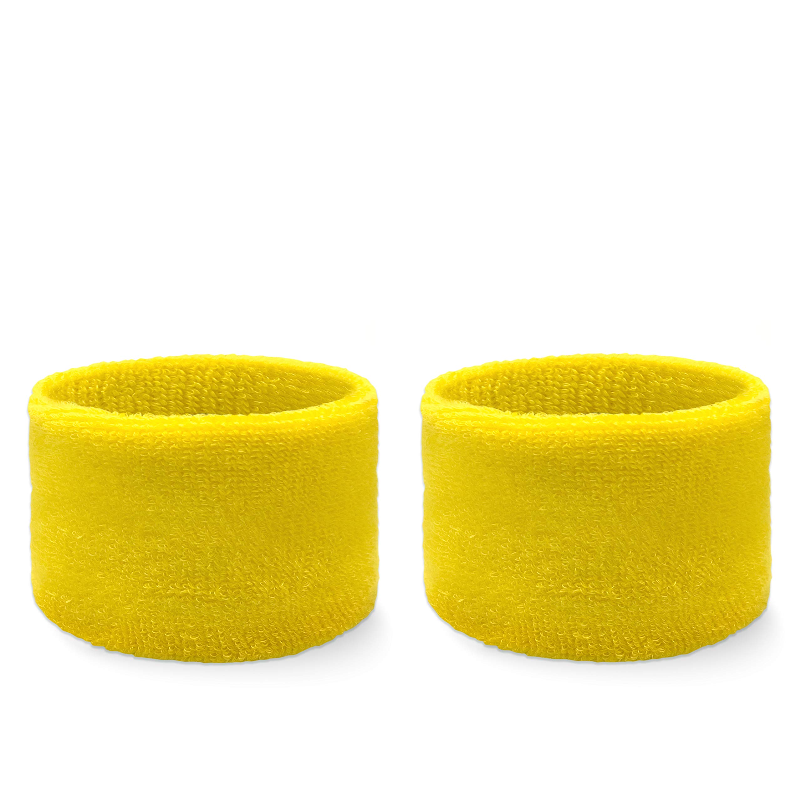Couver Youth Wrist Sweatband - Bright Yellow Solid Cotton Terry Colth Sport Wristband(1 Pair)