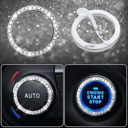 Miniatura 9 de CAR PASS Juego de 23 piezas de accesorios de automóvil brillantes para mujer, fundas de asiento de automóvil de cuero, juego completo de diamantes