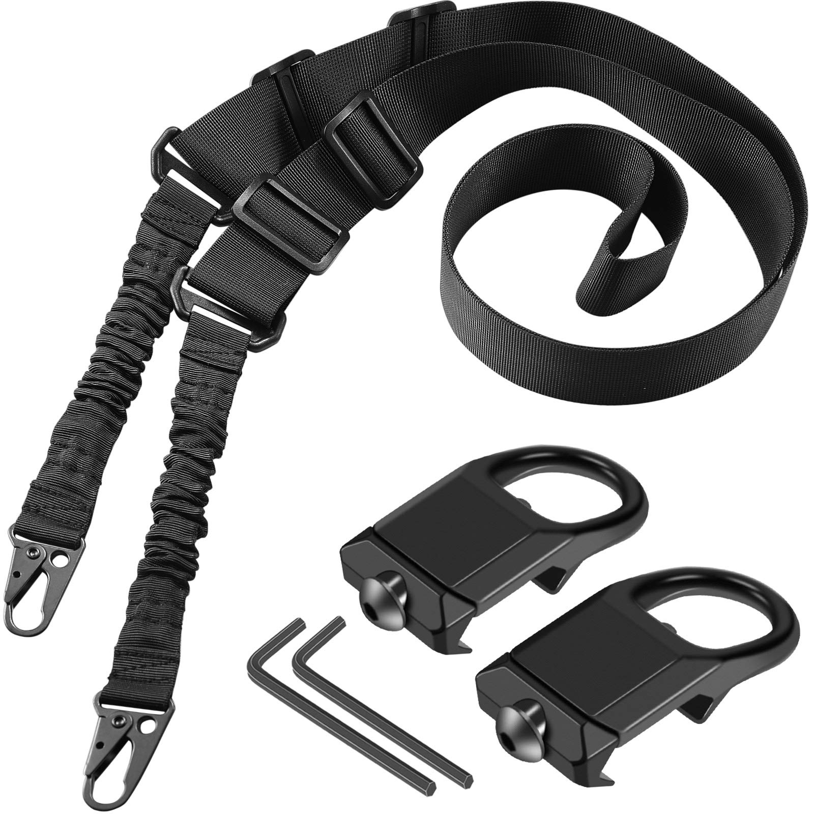 Two Point 2M Extra Long Sling with 2 Pack Picatinny QD Sling Swivel Mounts & with Adjustable Shoulder Strap & Larger Metal Hook for Outdoors