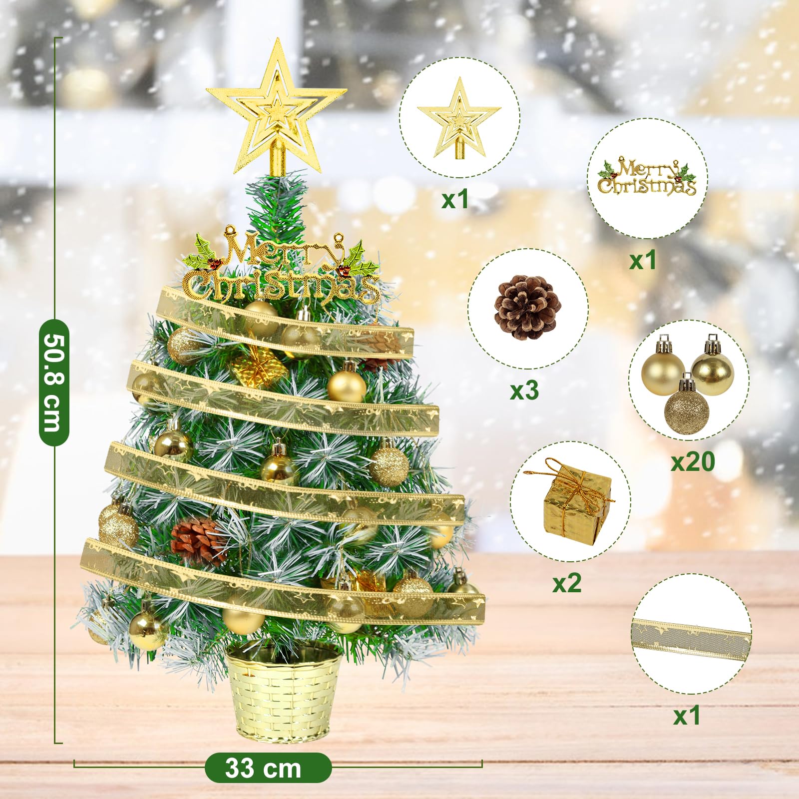 Mini albero di Natale da 55 cm, decorazioni artificiali per albero di Natale da tavolo per Natale, casa, cucina, tavolo da pranzo