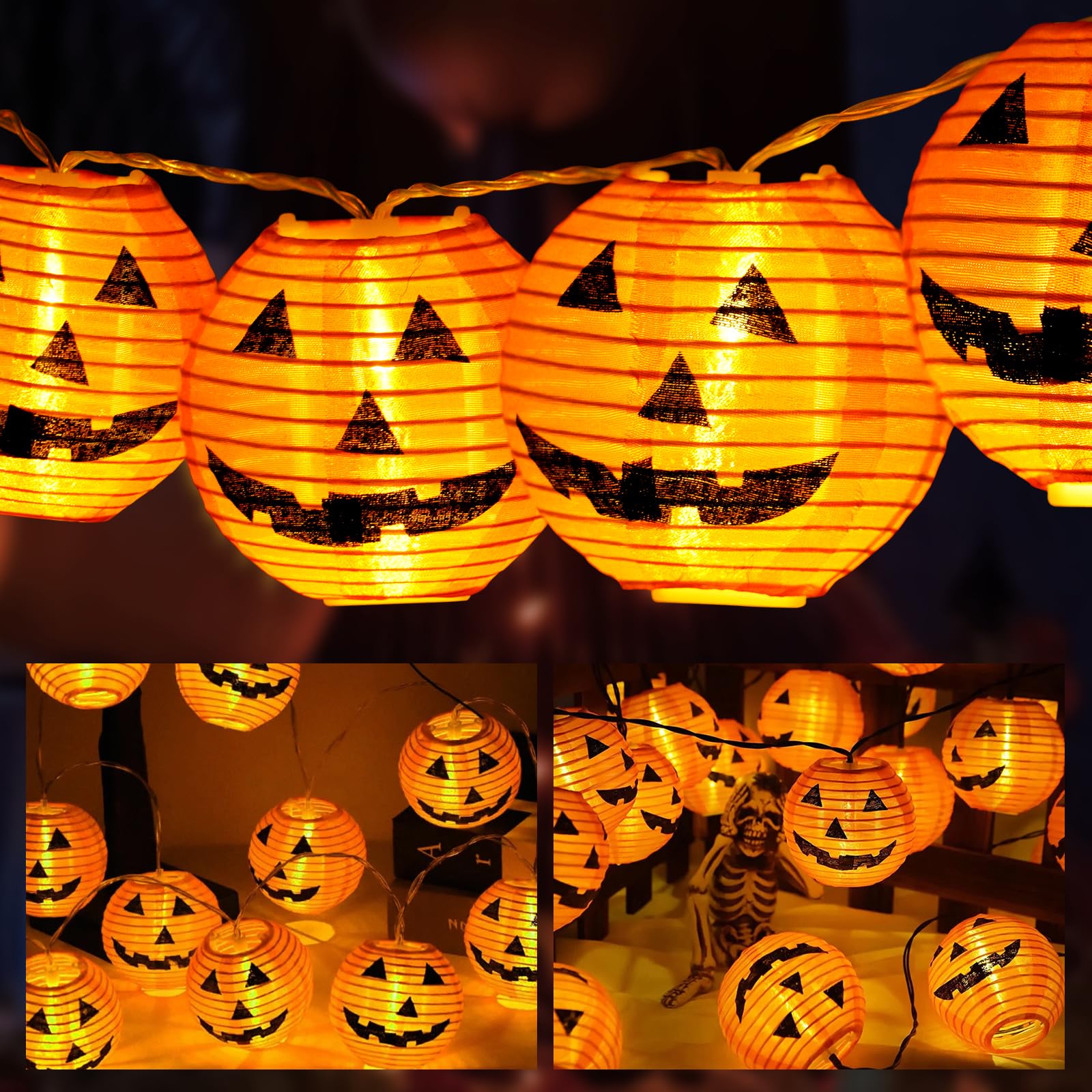 AUAUY Halloween Fairy Lights, 3M 20 LED Battery Operated Pumpkin Fairy Lights, 2 Modes, Halloween Decoration for Indoor, Outdoor, Garden, Home, Party, Bar