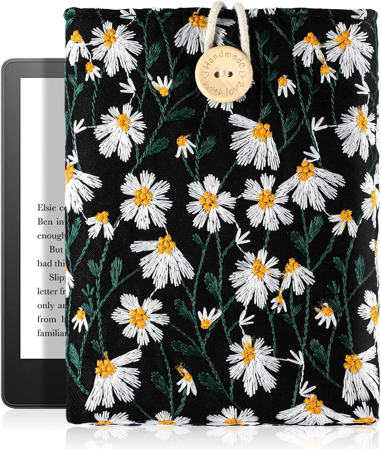 Embroidered Daisy for Kindle Sleeve 6-7” – Compatible with Kindle Paperwhite/Basic 6”, 6.8” 7” for Kindle Paperwhite (12th 2024/11th 2021)/Colorsoft Signature Edition 2024 Pouch Sleeve