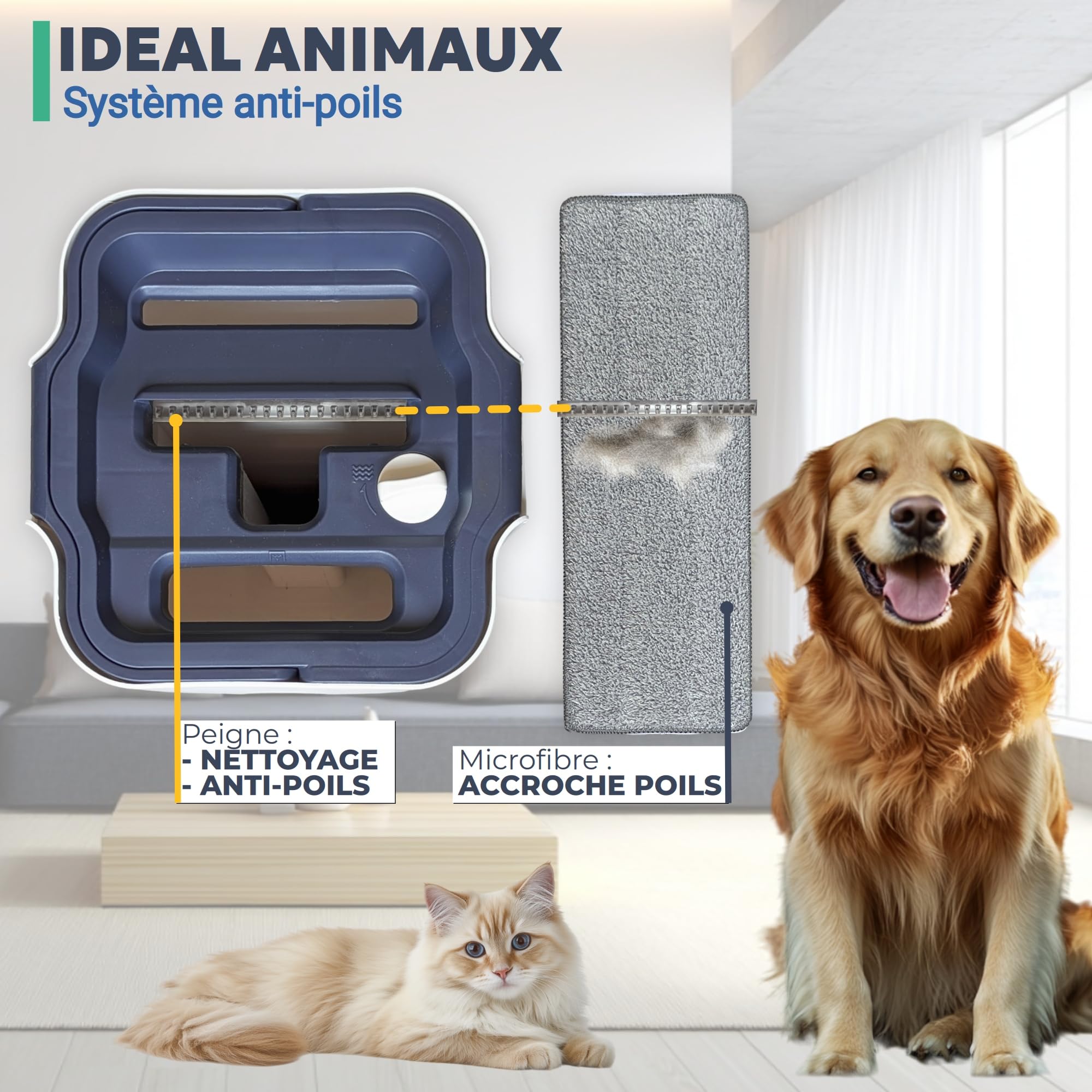 kit Seau et serpillière, Pure Water System, Separation Eau Propre/Sale, Ultra hygiénique, Nettoyage Facile, Compact, Balai Plat, serpillère Microfibre, autonettoyant, Seau essoreur