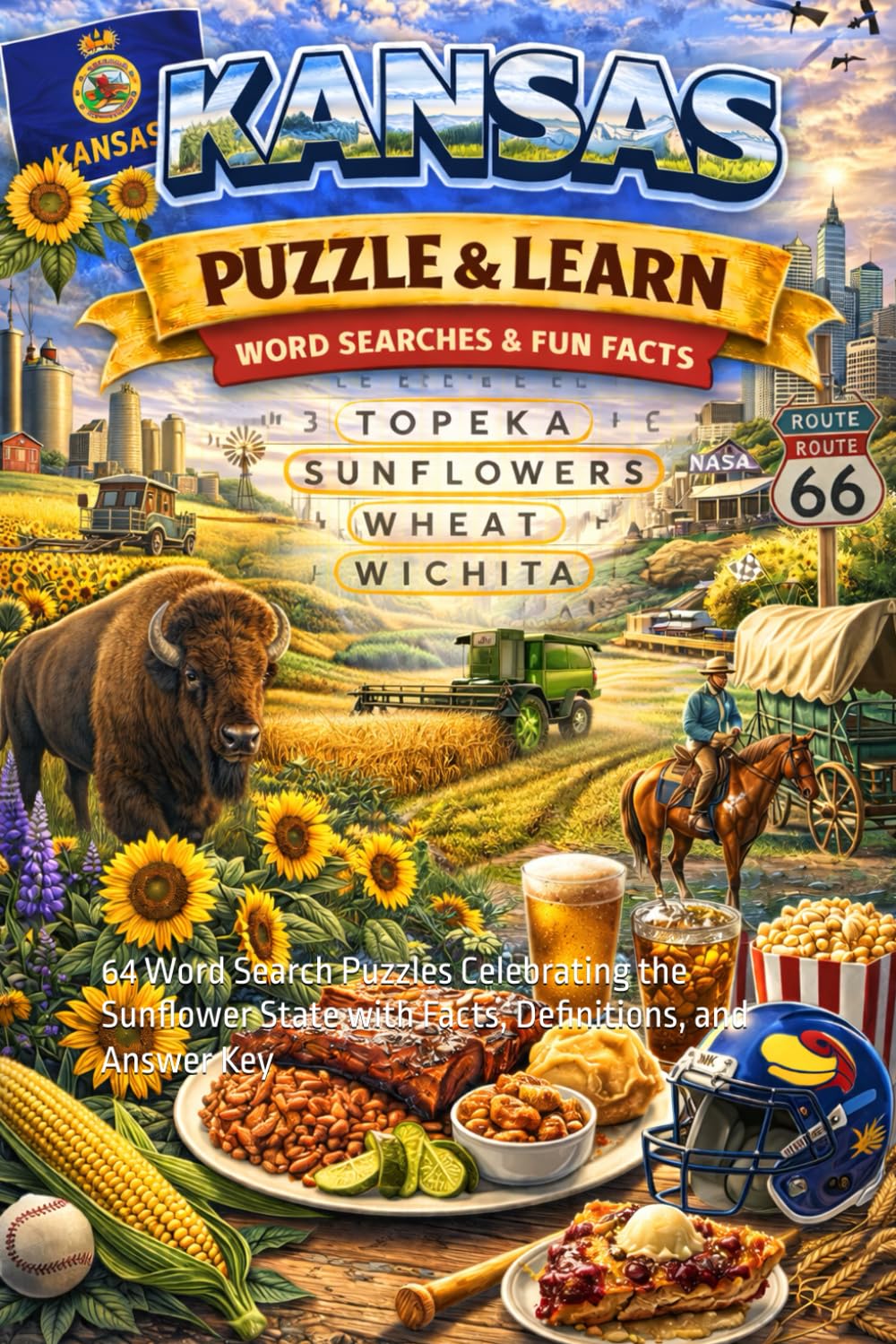 Kansas Word Search Puzzle and Learn: 64 Word Search Puzzles Celebrating the Sunflower State with Facts, Definitions, and Answer Key (Ultimate States Word Search and Learn Collection)