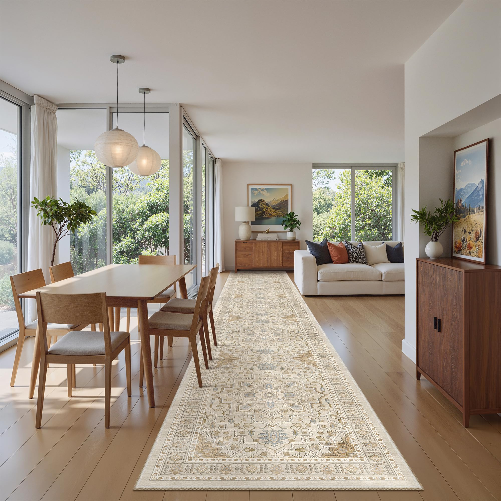 madane hallway runner rug 2'6''x16' kitchen runner - non slip vintage runners for hallways washable kitchen rugs soft low pile 2.5x16 ft rug runners for laundry room, entryway and bedroom, beige/blue