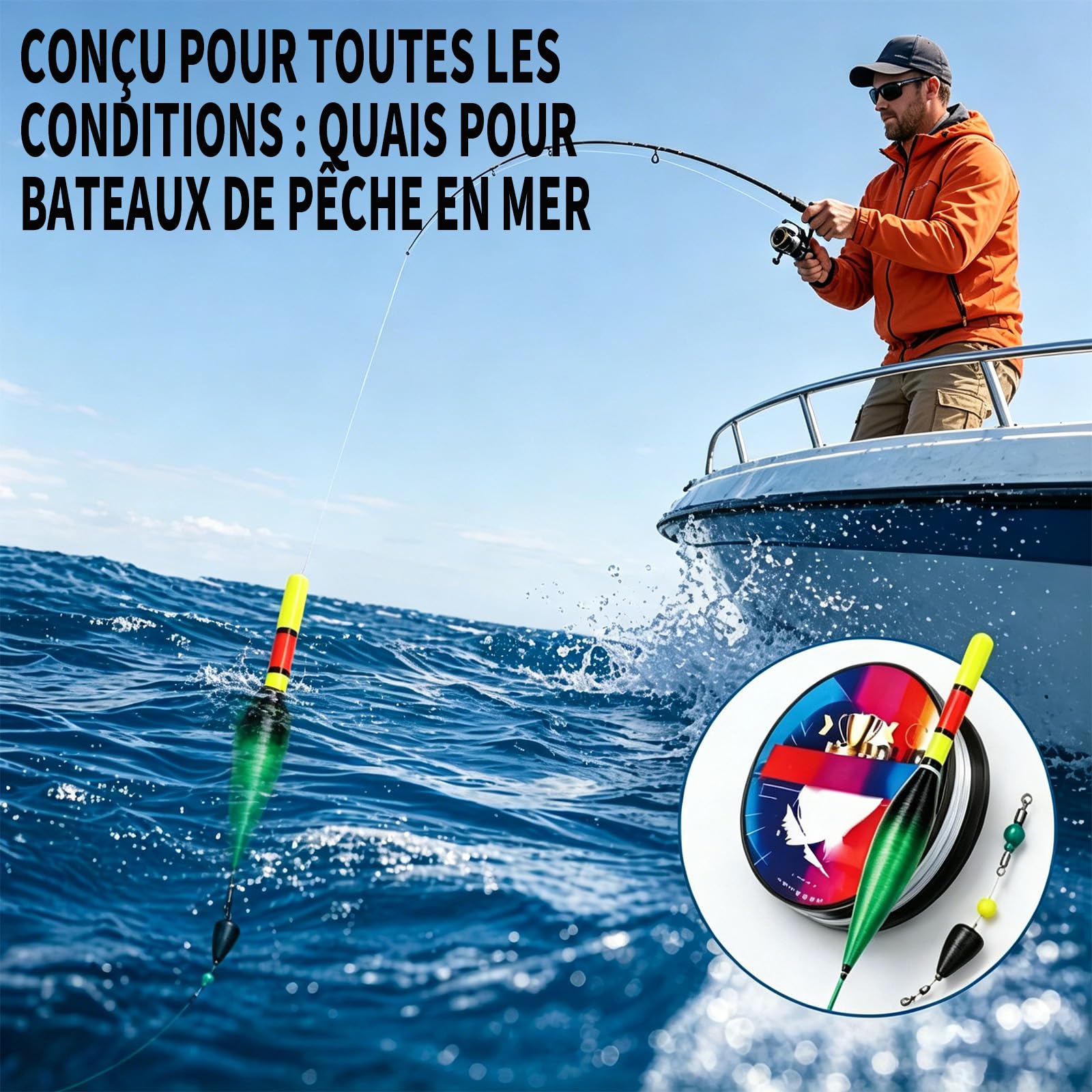 Ligne de Peche Montee, Matériel de Peche, Ligne de Pêche Automatique, 120m, avec Flotteur à Changement de Couleur, Pêche Haute Sensibilité, pour Les Experts et Les Débutants