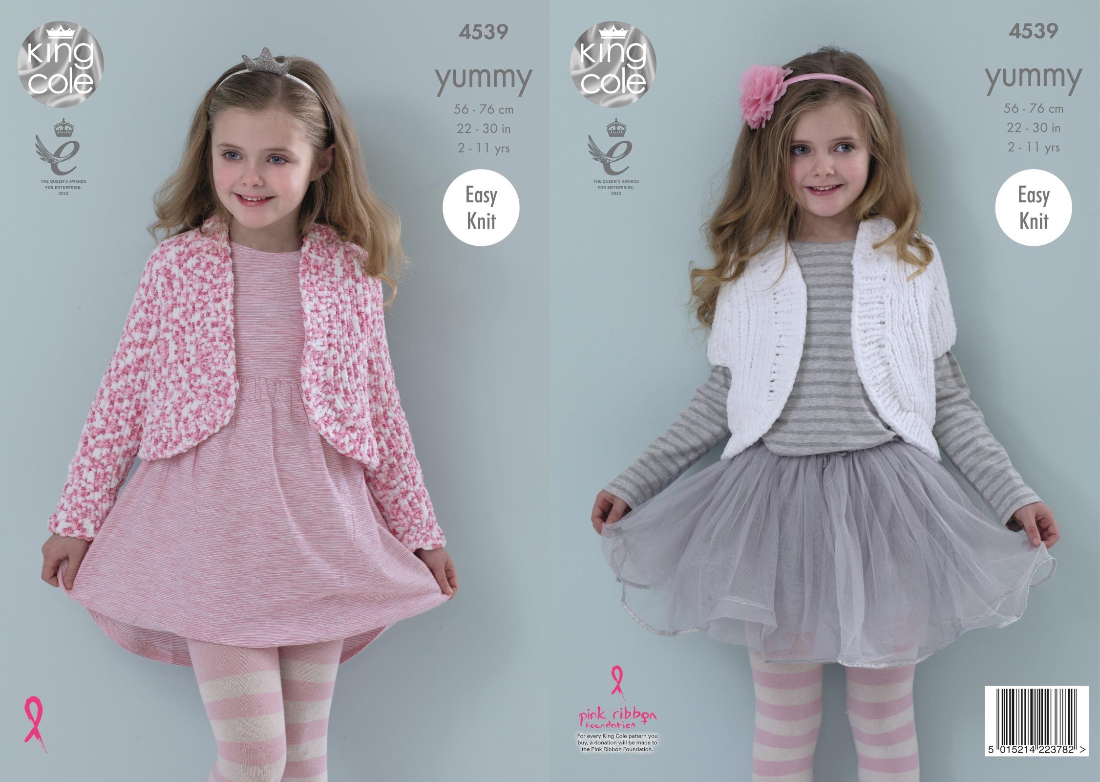 King Cole Girls Boleros Knitting Pattern 4539 Chunky