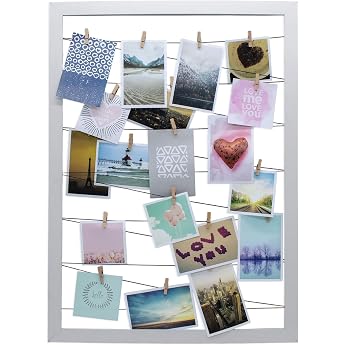 Photo Holder 75 x 55 cm Rubber Cord with 20 Wooden Pegs Photo Frame Gallery