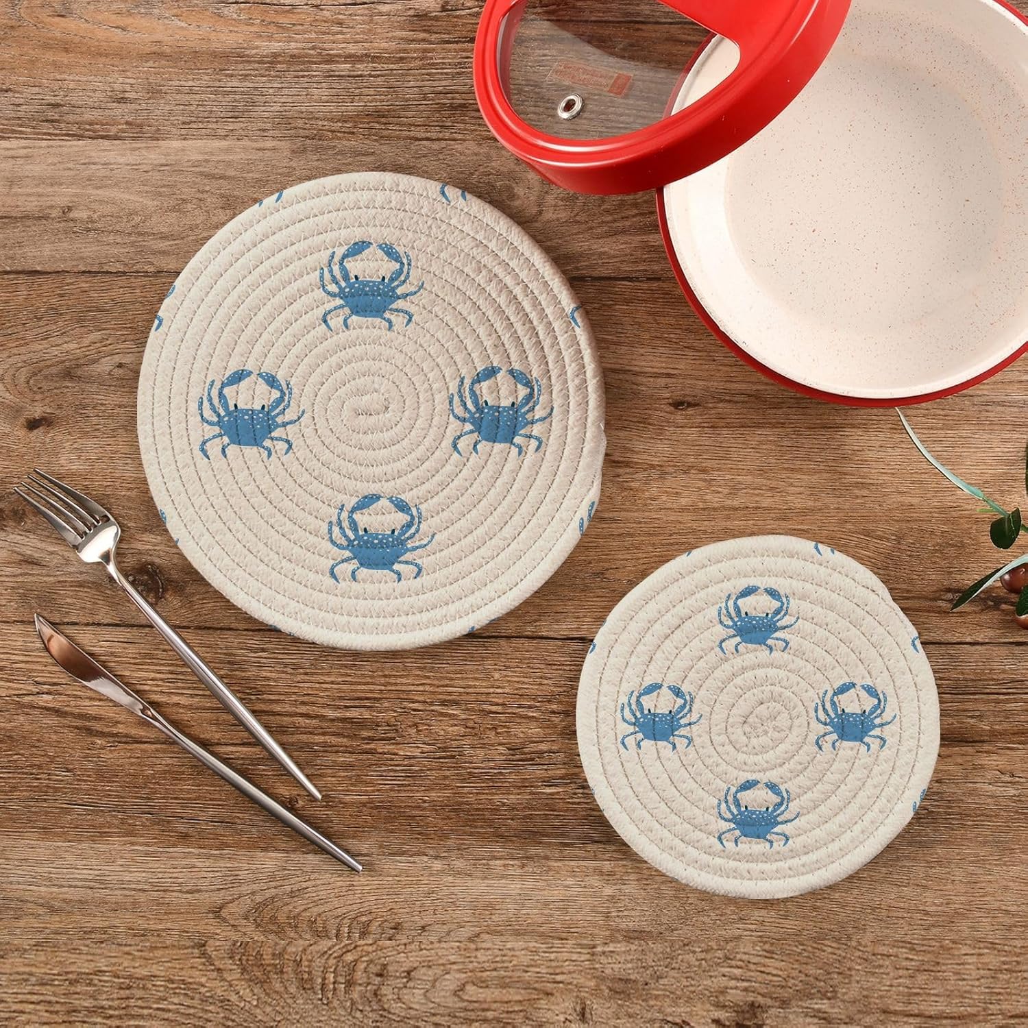 Kitchen Trivets Pot Holders Set of 2, Blue Sea Crab Trivets