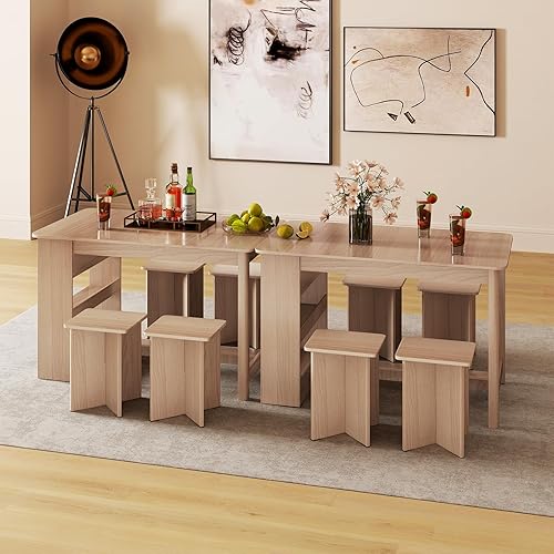 Miniatura 2 de Giantex Juego de mesa de comedor de 5 piezas para 4, juego de mesa de cocina con estante de almacenamiento lateral, 4 taburetes cuadrados, muebles