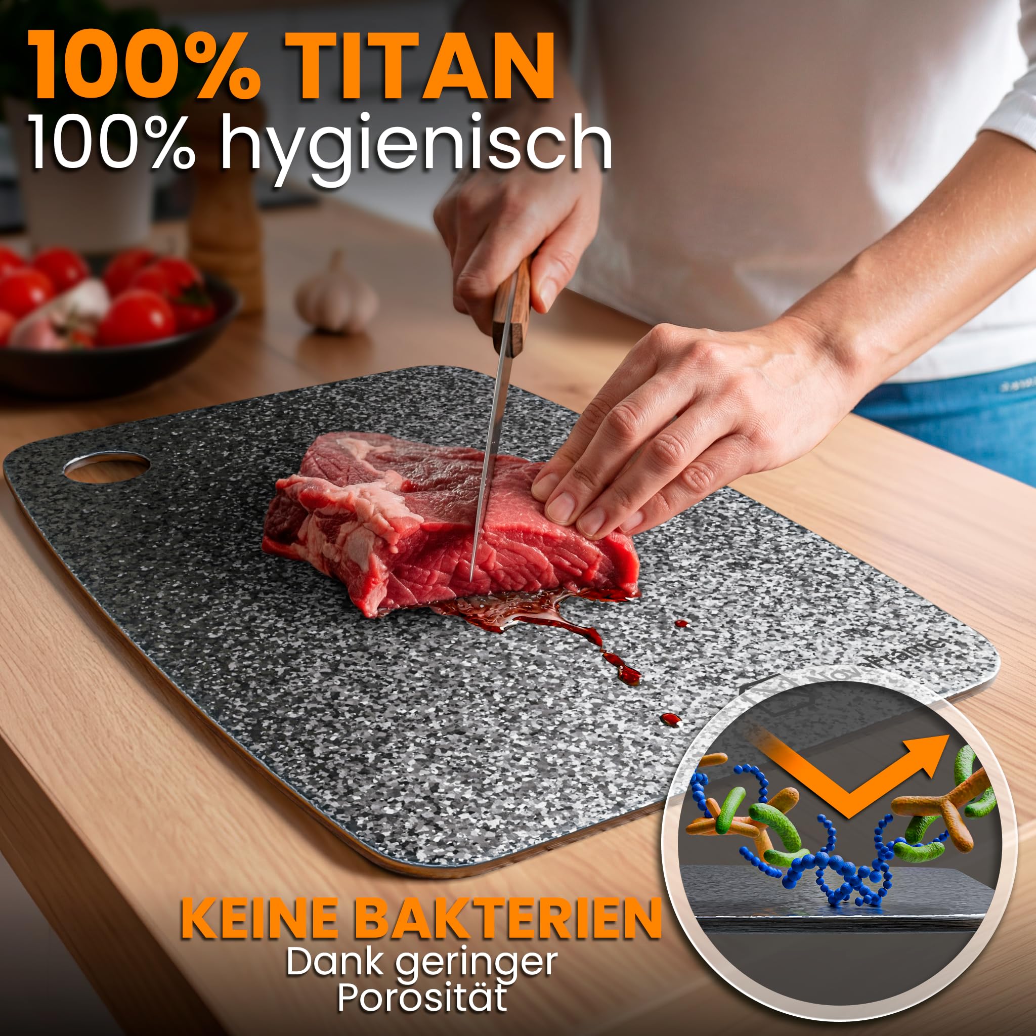 Titan Schneidebrett 100% Reintitan 40x30cm – Schneidebrett Titan Doppelseitig & Antibakteriell – Titan-Schneidebrett cm Ultrarobust, Hygienisch – Schneidebretter Titan Küche