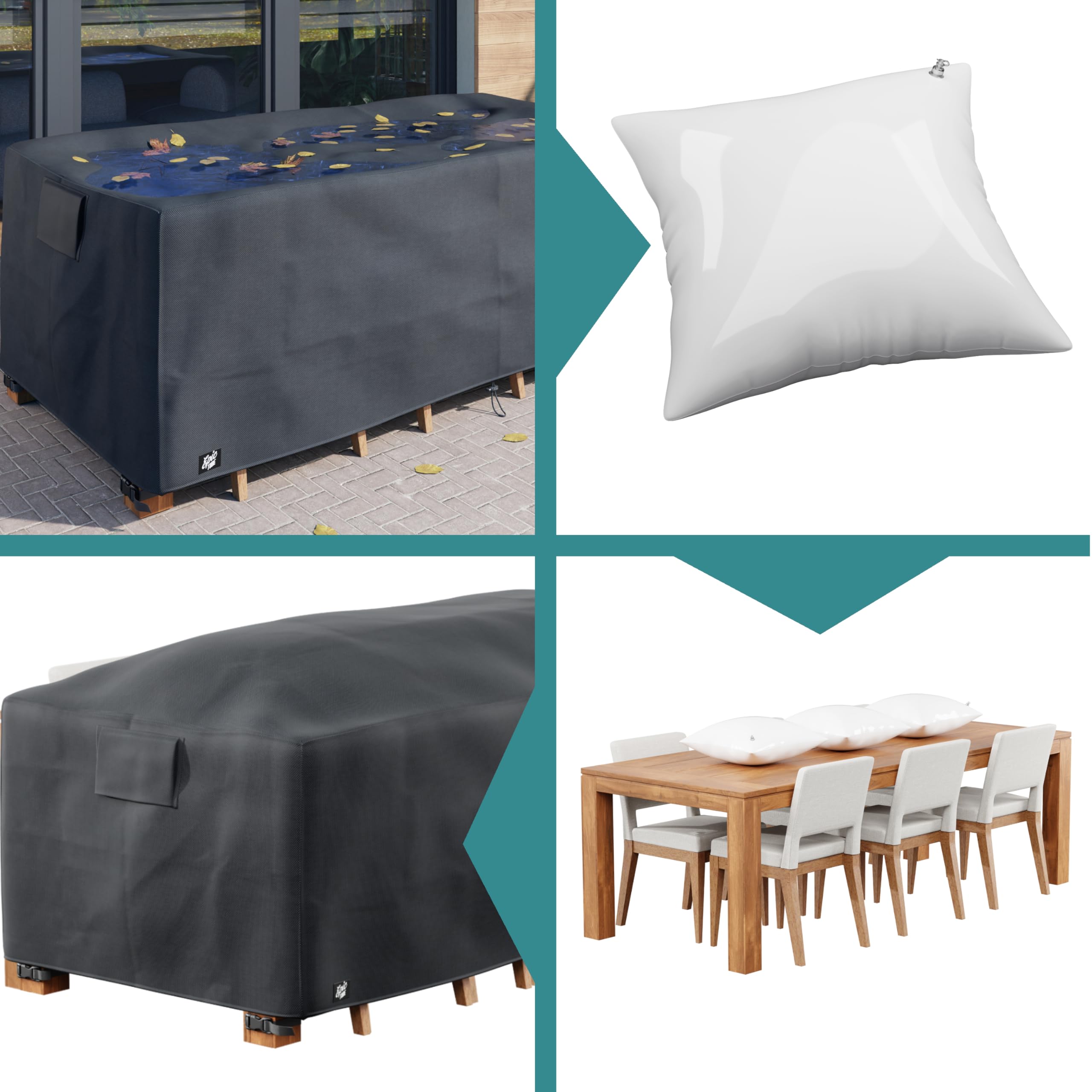 Copritavolo de esterno su misura, fodera rettangolare impermeabile in Oxford 600D con cuciture sigillate, robusto, per tavolo da giardino - Made in EU