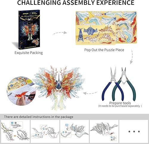 Miniatura 5 de Piececool Rompecabezas de metal 3D, grúas de deseo, amuleto de amor, kit de modelo de metal, rompecabezas de bricolaje, grúas de metal 3D, kits de