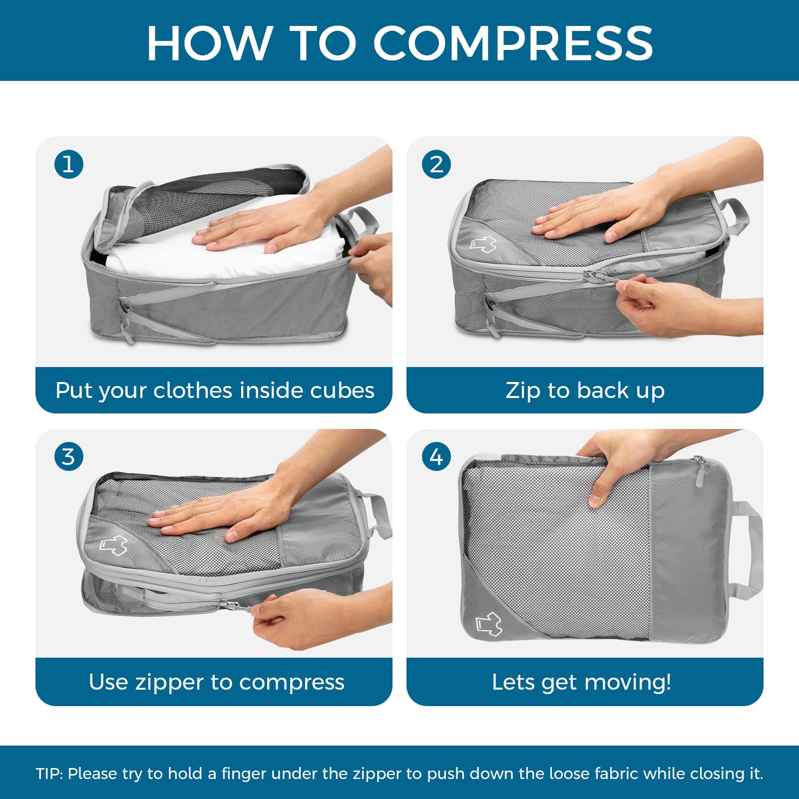 Cubi da imballaggio con compressione Set di organizzatori per