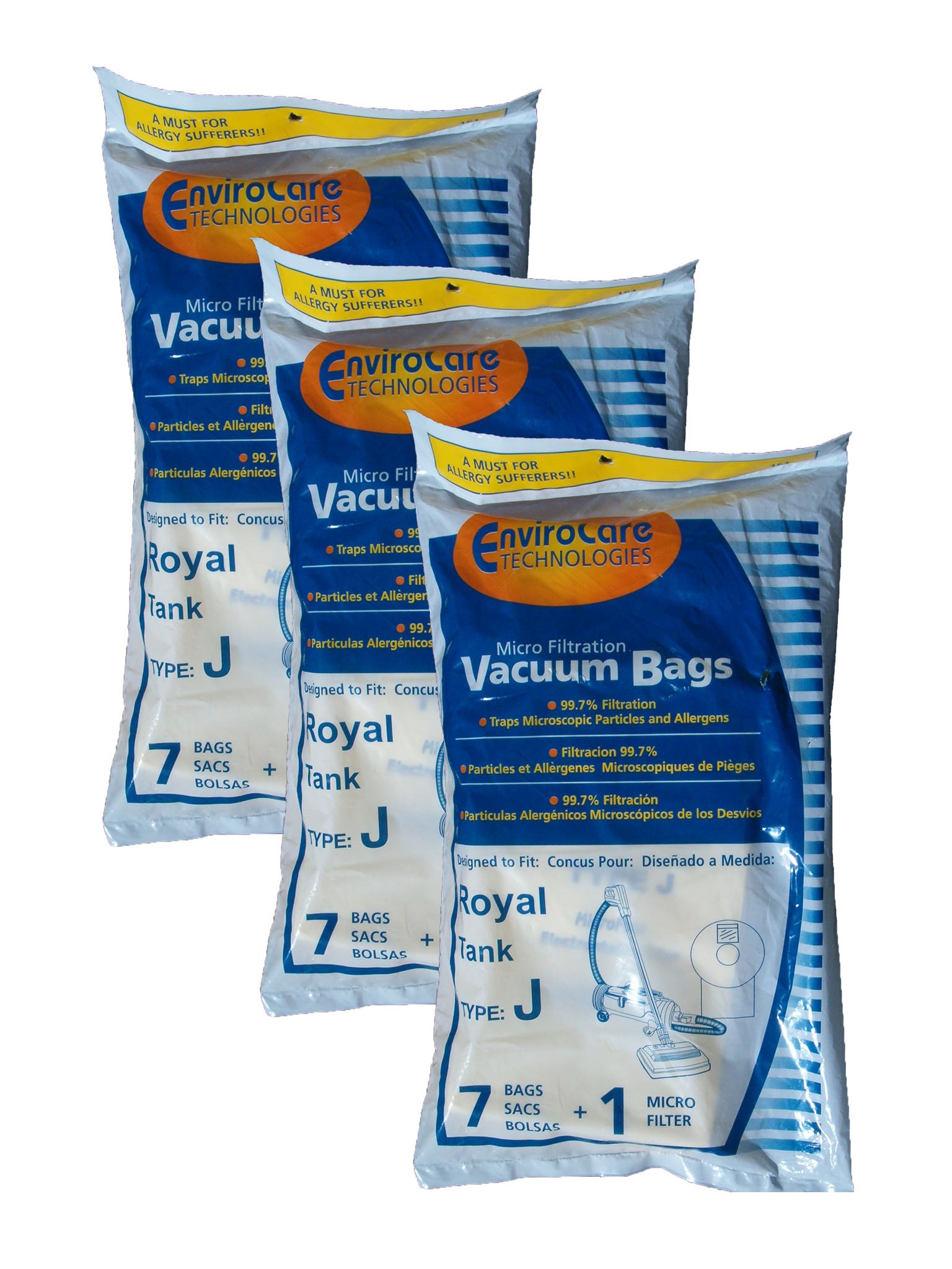 21 Royal tanque Tipo J alergia bolsas de vacío + 3 filtros, Dirt Devil, Metal tanques, Pony – Depósito de aspiradoras, 3 – 040447 – 001, 401, 666, 501, 4150, 4250,4100 – 4600