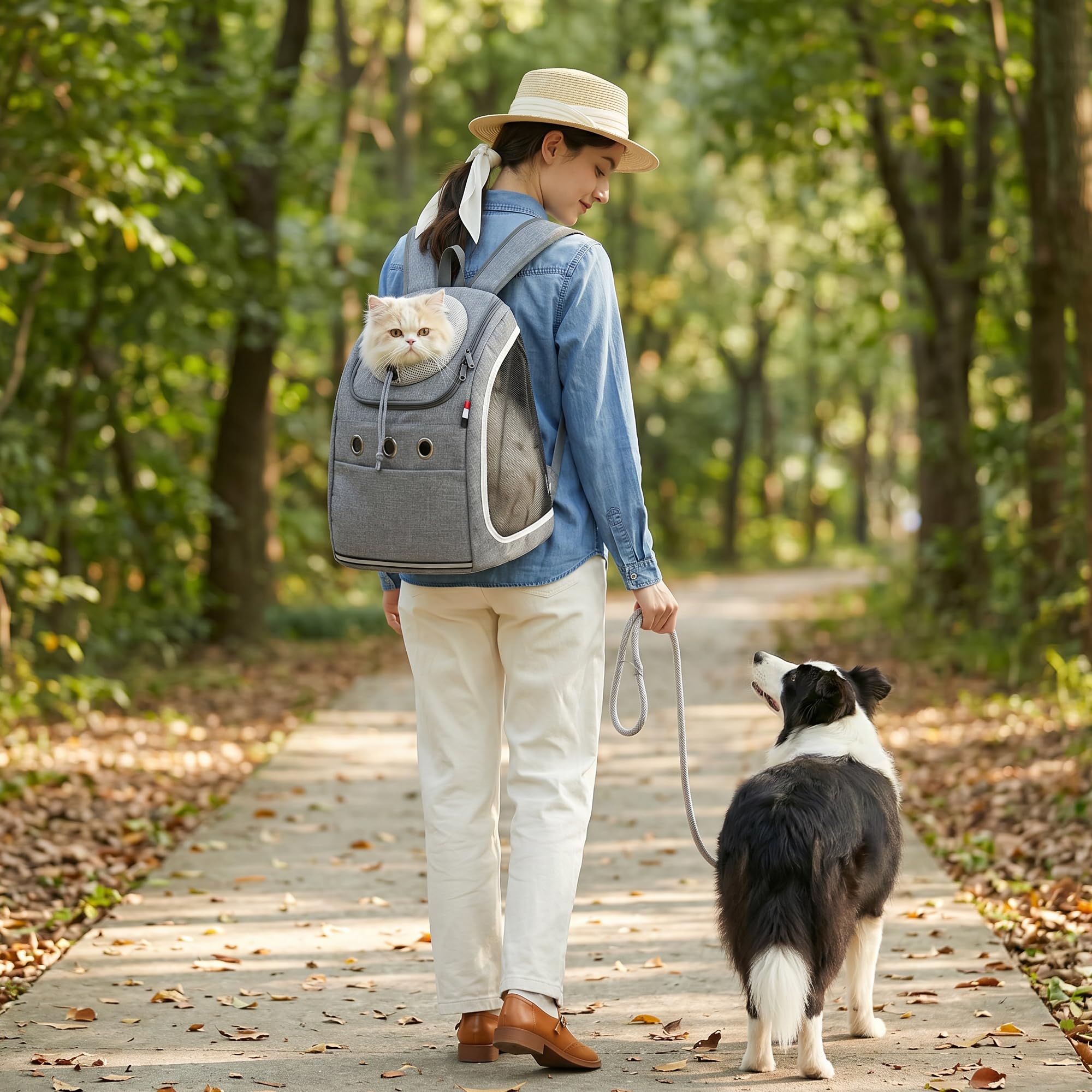 ALLSOPETS Sac à Dos de Transport pour Chien et Chat, Gris Clair | Sac Transport avec Sangle de Sécurité, Confortable pour Petits Chiens et Chats, Idéal pour Voyage, Randonnée et Extérieures