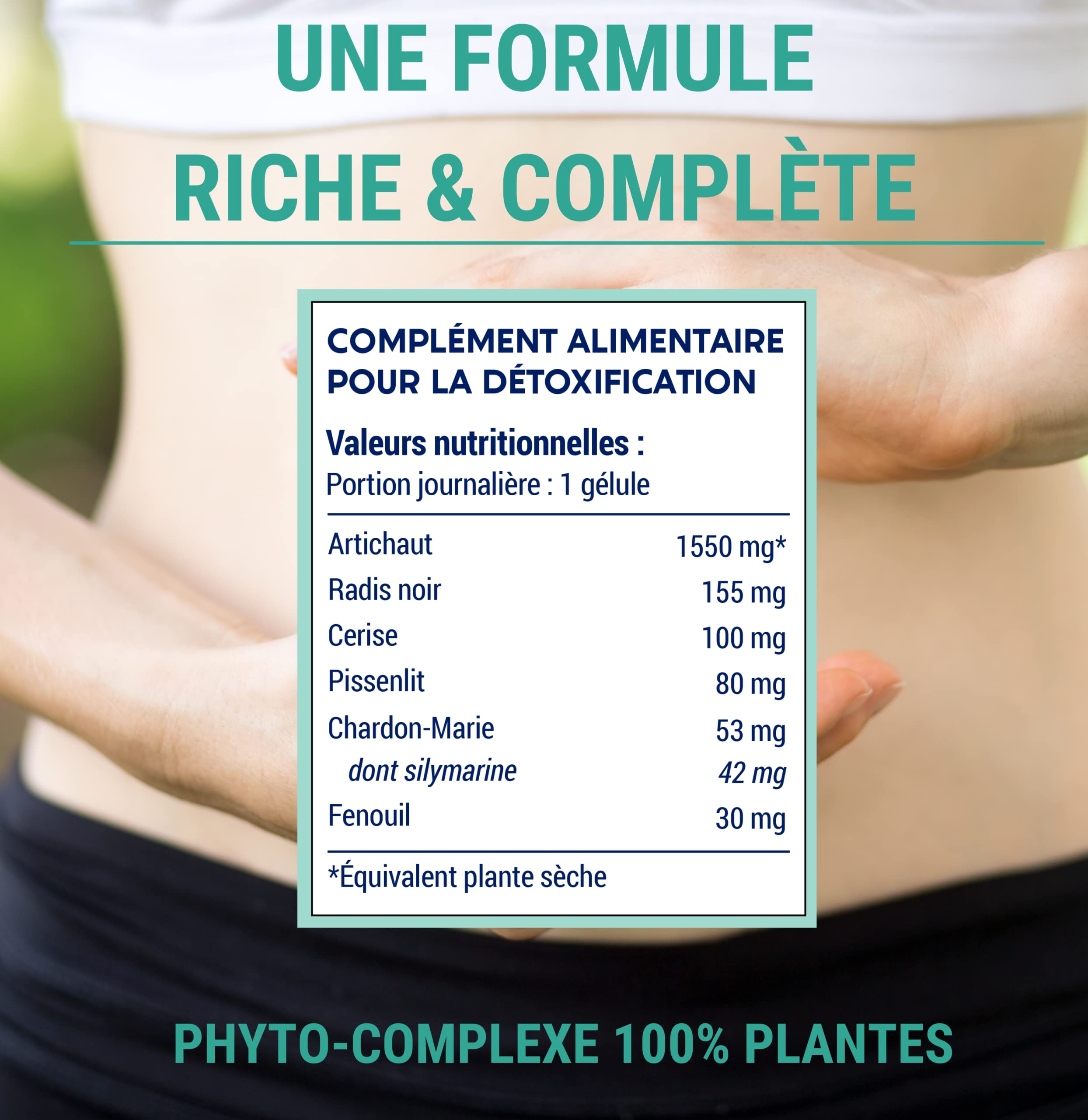 FORMULE DETOX | Complexe de Plantes : Artichaut Radis noir Queue de cerises Pissenlit Chardon marie | Detoxifiant Foie et Intestin | Detox Colon et Draineur Foie | 60 Gélules