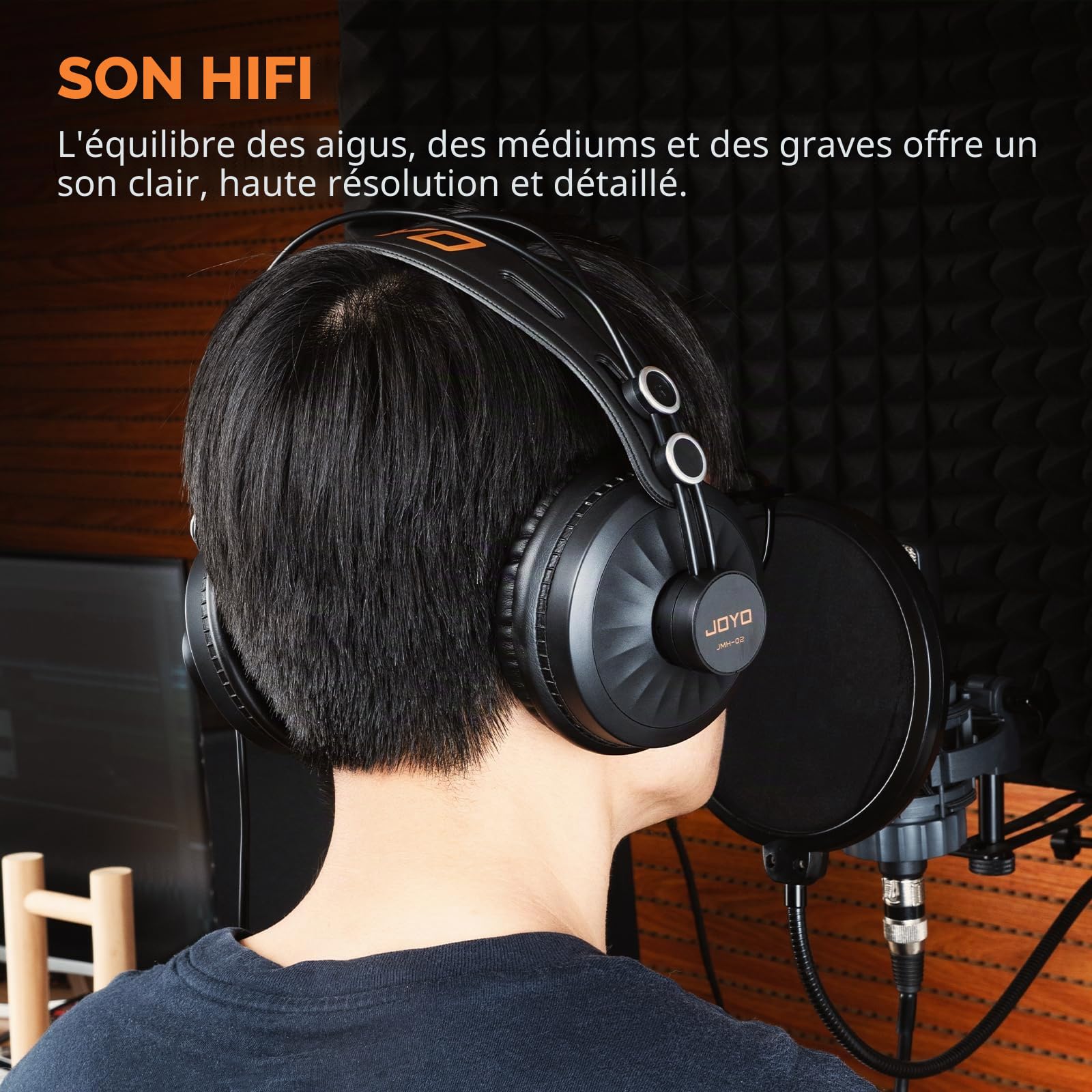 JOYO Casque de Studio Supra-aural à Haute Définition | Confort Circum-aural pour Longues Sessions | pour Écoute Critique, Mastering et Production Musicale (JMH-02)