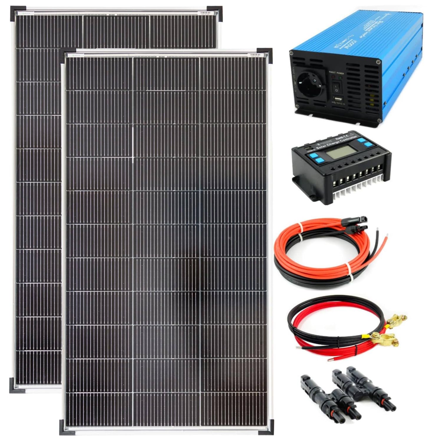 SOLARTRONICS Set completo 2 x 120 Watt modulo solare 1070 x 585 1000 Watt TS1000 convertitore di tensione 20 A regolatore di carica