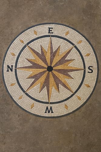 Miniatura 2 de Diseño de brújula de mosaico, piedra redonda, diseños de mosaico, obra de arte de mosaico, incrustaciones de piso de arte de pared de mosaico,