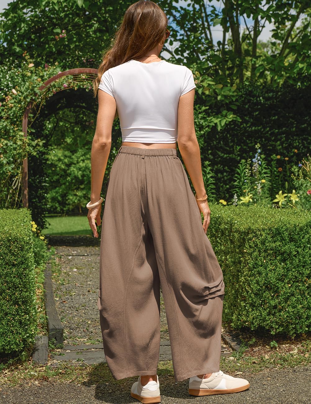 TARSE Women Linen Harem Pants Loose Fit Casual Cropped Pants Boho Summer Vacation Wide Leg Pants with Pocket - Image 5