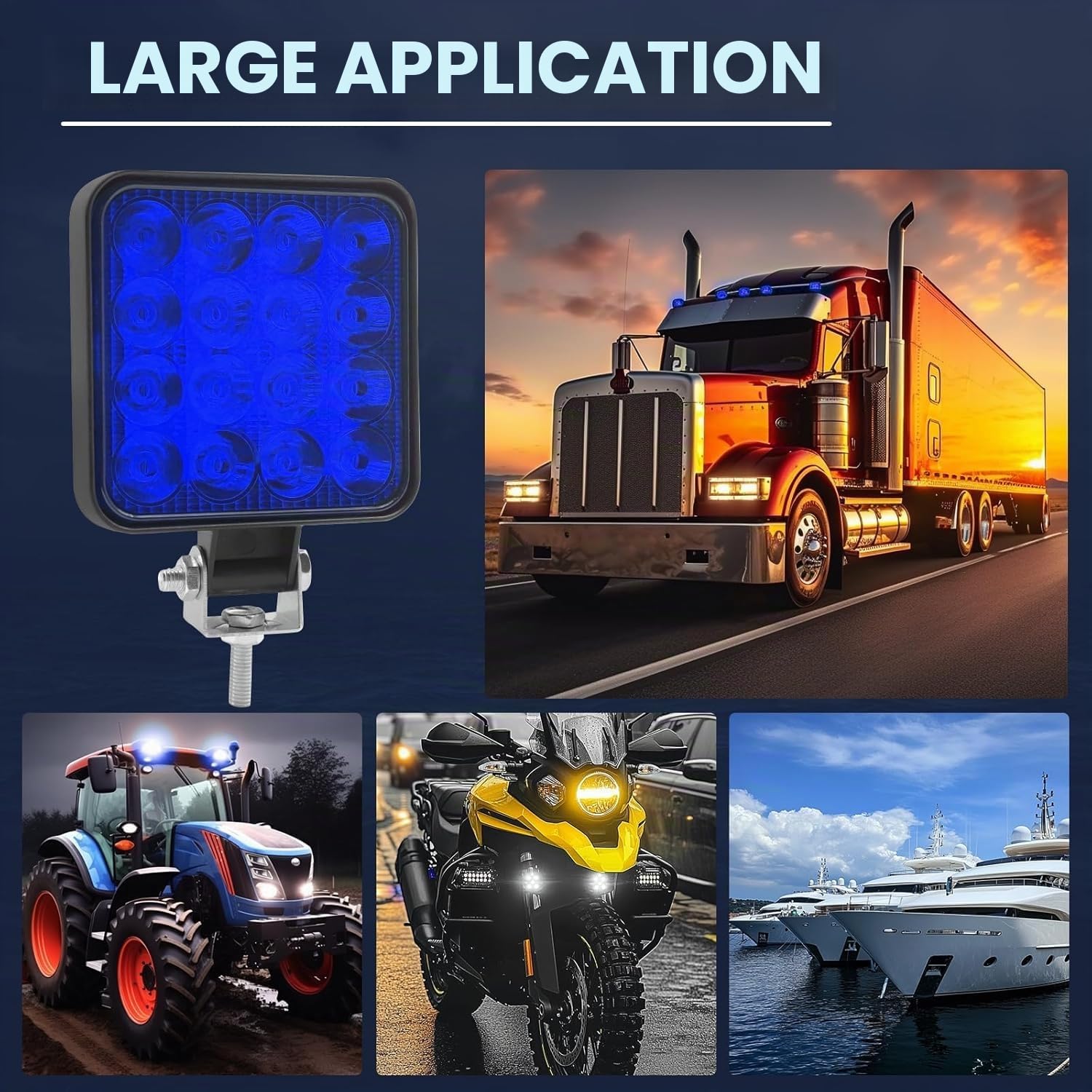 Phares de Travail Antibrouillard LED Ultra-lumineux, Lot de 2 Barres Lumineuses LED Carrées, pour SUV, Quad, 4x4, Bateau, Camion, Tracteur, Projecteurs de Conduite(Bleu)