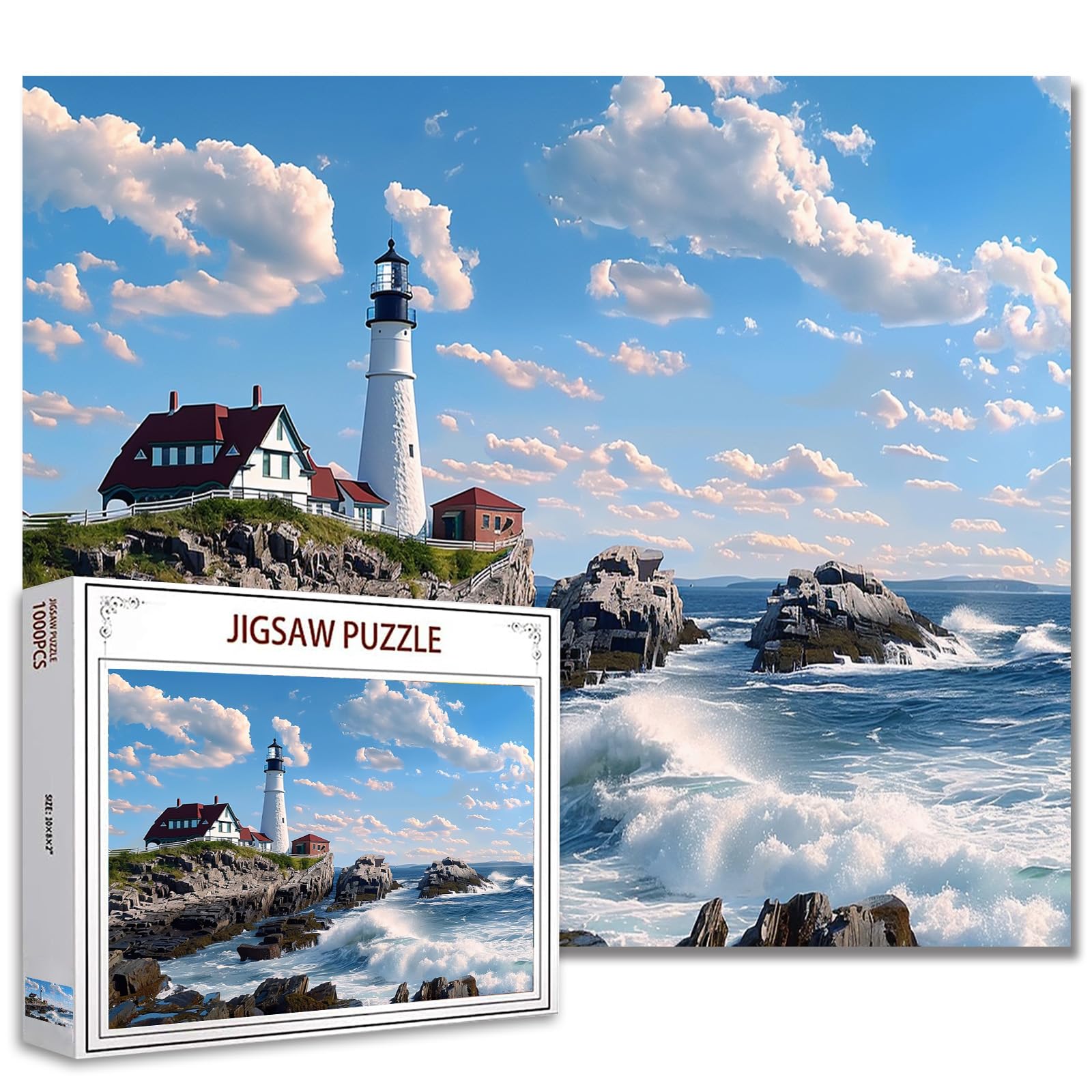 Tucocoo Seascape Lighthouse Jigsaw Puzzle 1000 Pieces Puzzles for Adults, American Landscape Art Jigsaw Puzzles for Challenging Family Activity Games Colorful DIY Craft Puzzle for Home Decor Gifts โ image 1