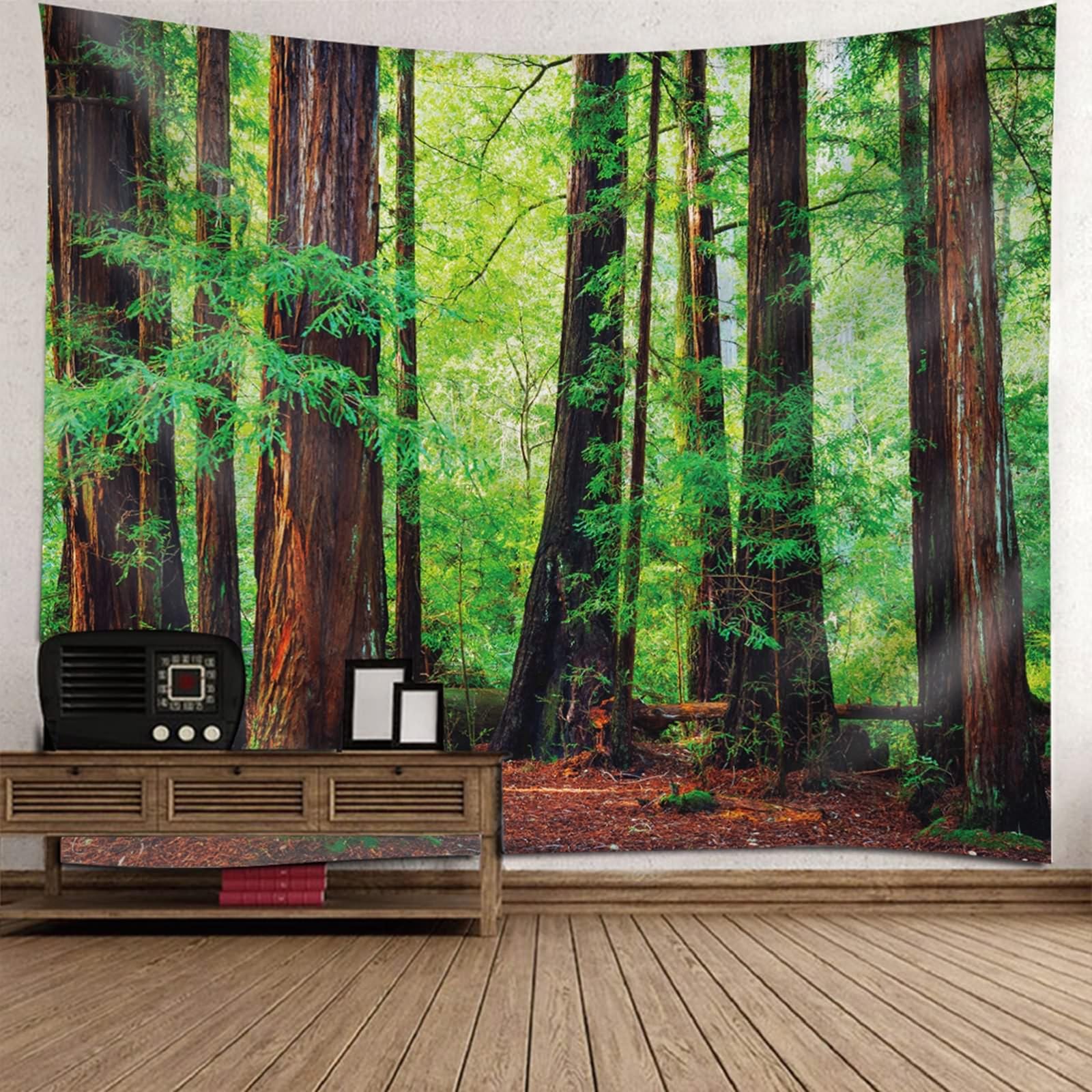 Tapiz para colgar en la pared, árbol rojo, paño de pared grande, 350 x 256 cm, diseño de árboles naturales, para salón, dormitorio, decoración del hogar, marrón y verde