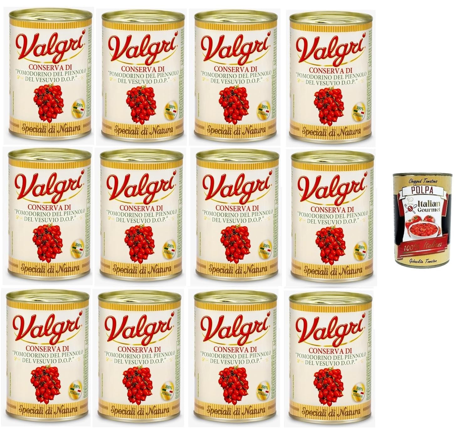 Italian Gourmet Bundle Pomodorino del Piennolo del Vésuve DOP 12 x 400 g Tomates Italiennes en Conserve Spécialité Campanienne Sauce Pizza Pasta Cuisine Méditerranéenne + Italian Gourmet Polpa