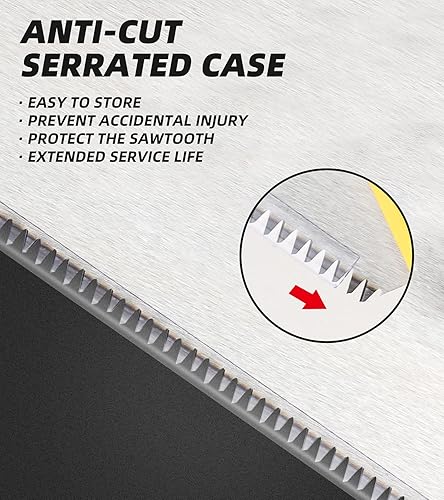 Miniatura 5 de DOWELL Sierra de mano de 18 pulgadas con mango cómodo, 8 TPI y hecha de acero al manganeso 65, ideal para carpintería, poda y corte, incluye funda