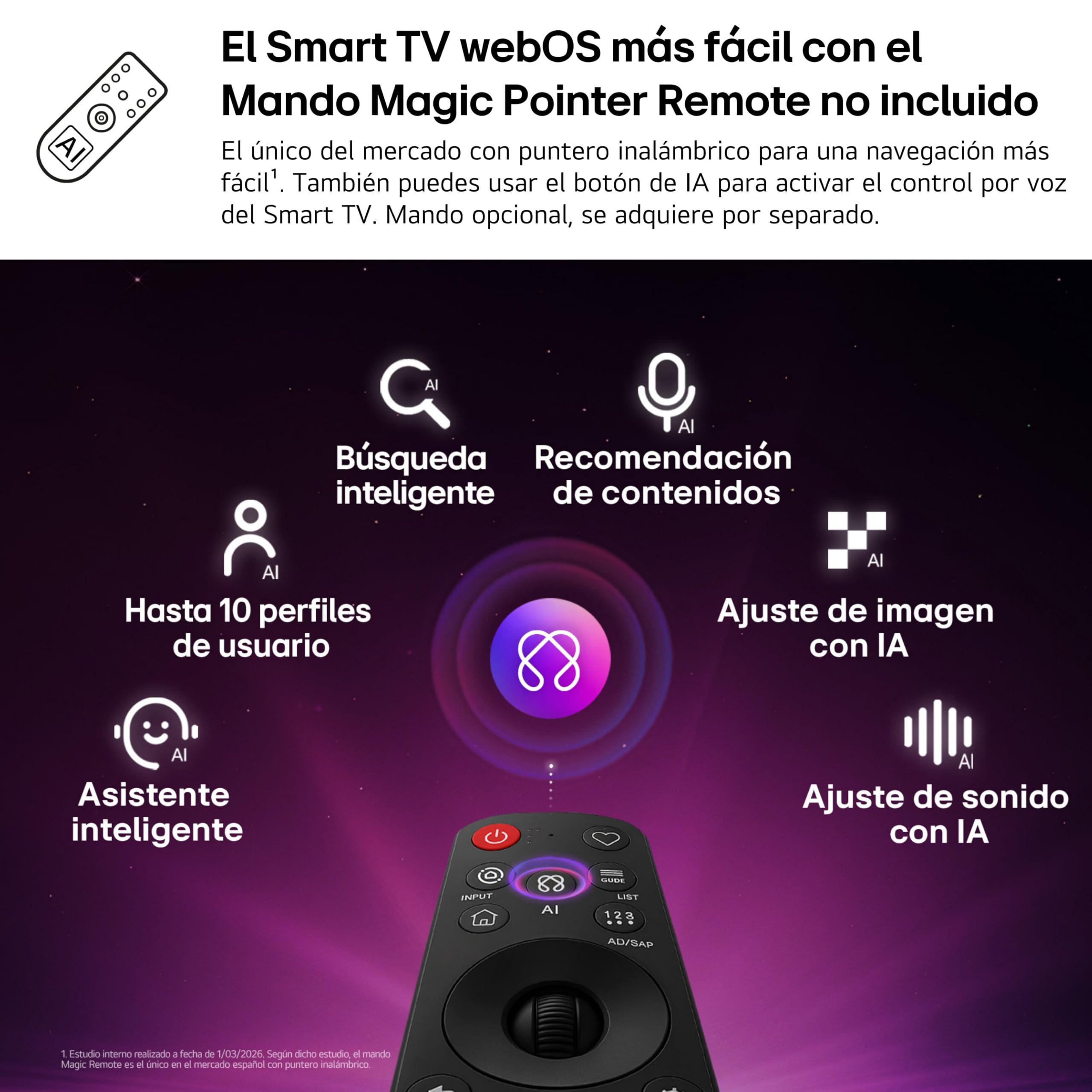 LG 75NU800B6LA - TV 75", Nano 4K UHD AI, Smart TV, WebOS 25 (Actualizable), Procesador Alpha 7 Gen9 AI, 144Hz, HDR10 y Dolby Digital Plus, Sin Reflejos al 94%, Alexa/Google Assistant, Negro
