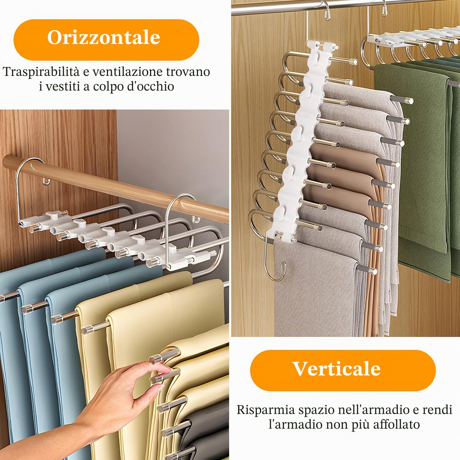 9 in 1 Grucce Pantaloni, 2 Pezzo Grucce Pantaloni Salvaspazio, Antiscivolo Appendini Armadio, Appendini Pantaloni Magici, Appendini Portatili Multifunzionali per Jeans, Sciarpa