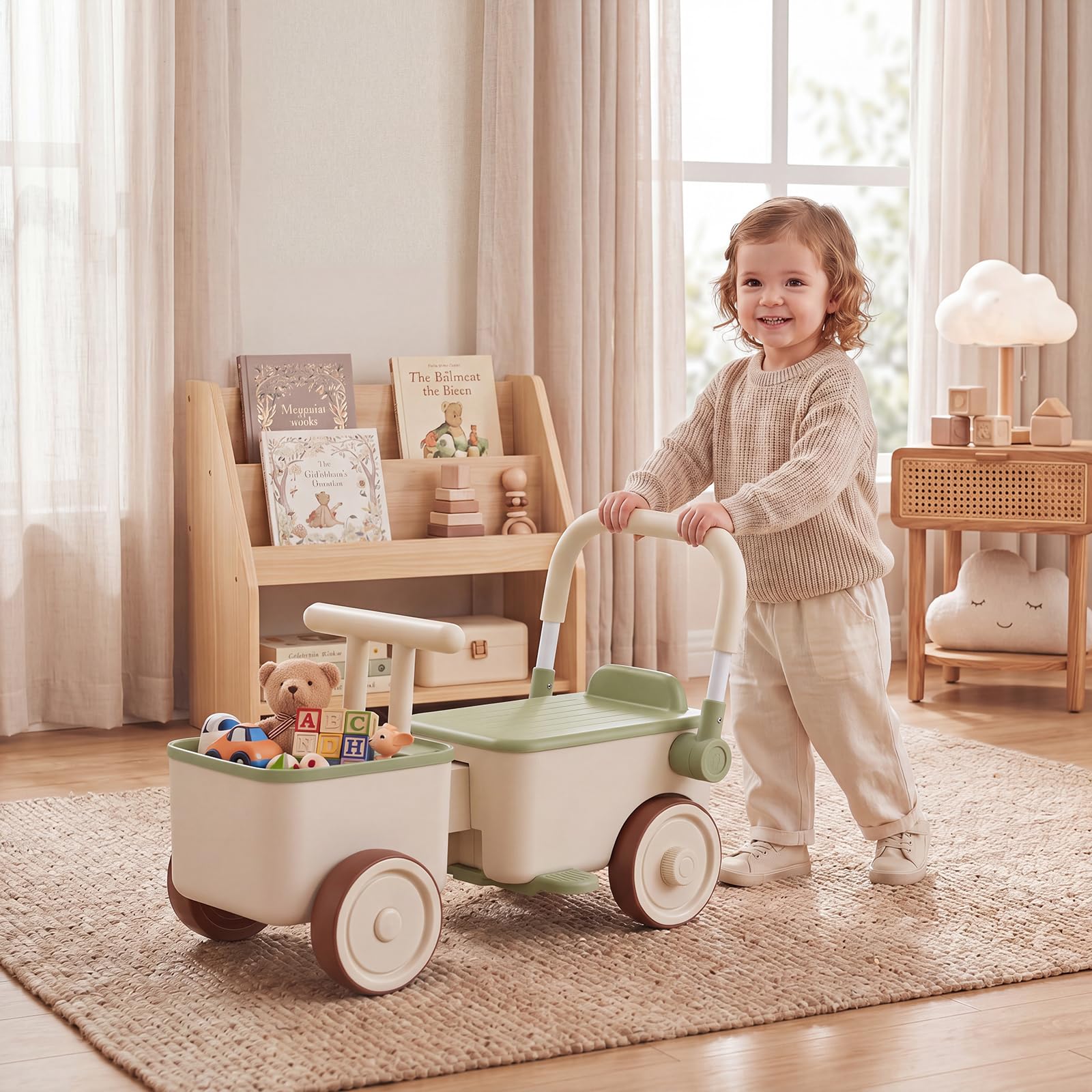 KOMFOTTEU 3 en 1 Coche Correpasillos para Niños 3-6 Años (Verde)