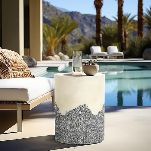 Miniatura 10 de LuxenHome - Mesa auxiliar para exteriores, mesas auxiliares de cemento de 18 pulgadas para patio, mesa decorativa de jardín, modernas mesas