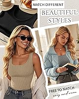 Vista 2 de Paquete de 3 camisetas térmicas sin mangas acanaladas para mujer, de forro polar de algodón, cuello redondo, ajustadas, capa base de camisola