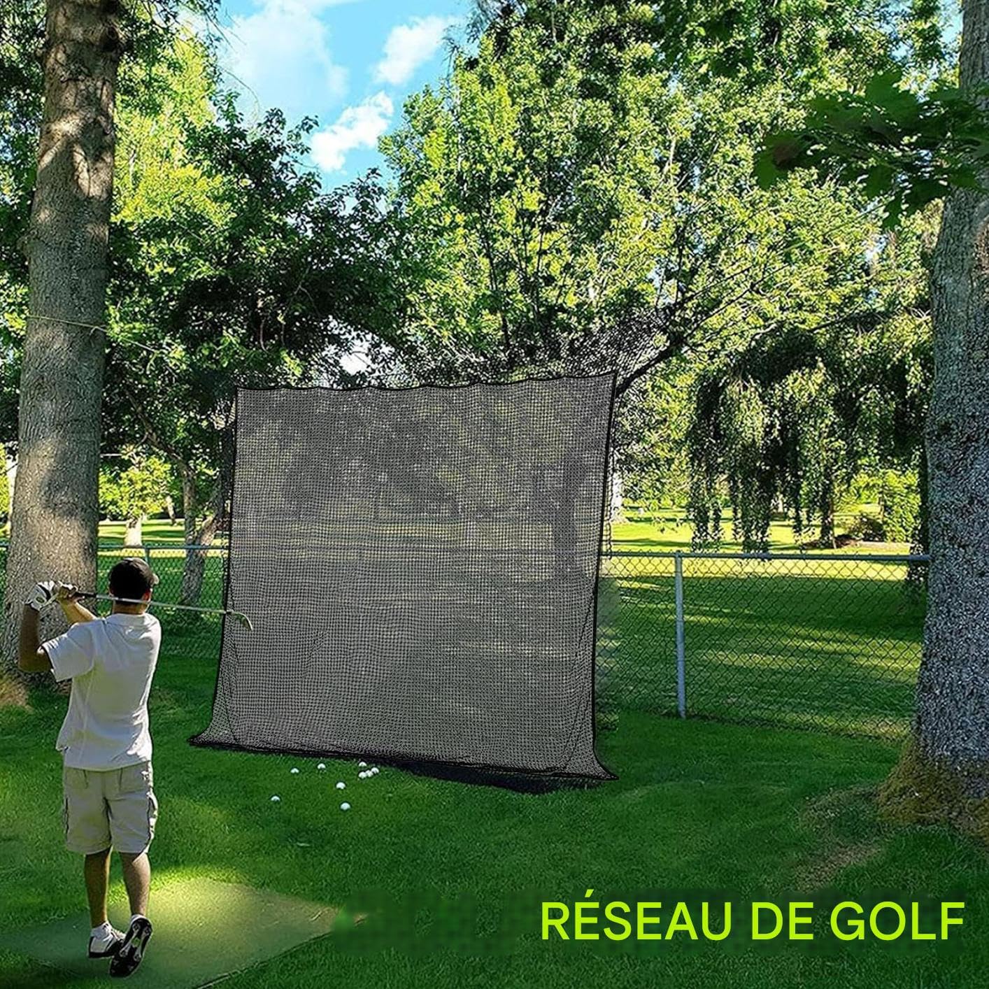 Filet De Golf en Plein Air, 3 X 3 M, Portable, en Polyester, pour Entraînement De Golf, Matériels D’Entraînement pour Baseball Hockey Football, Filet De Intérieur, Conduite pour Baseball, Hockey